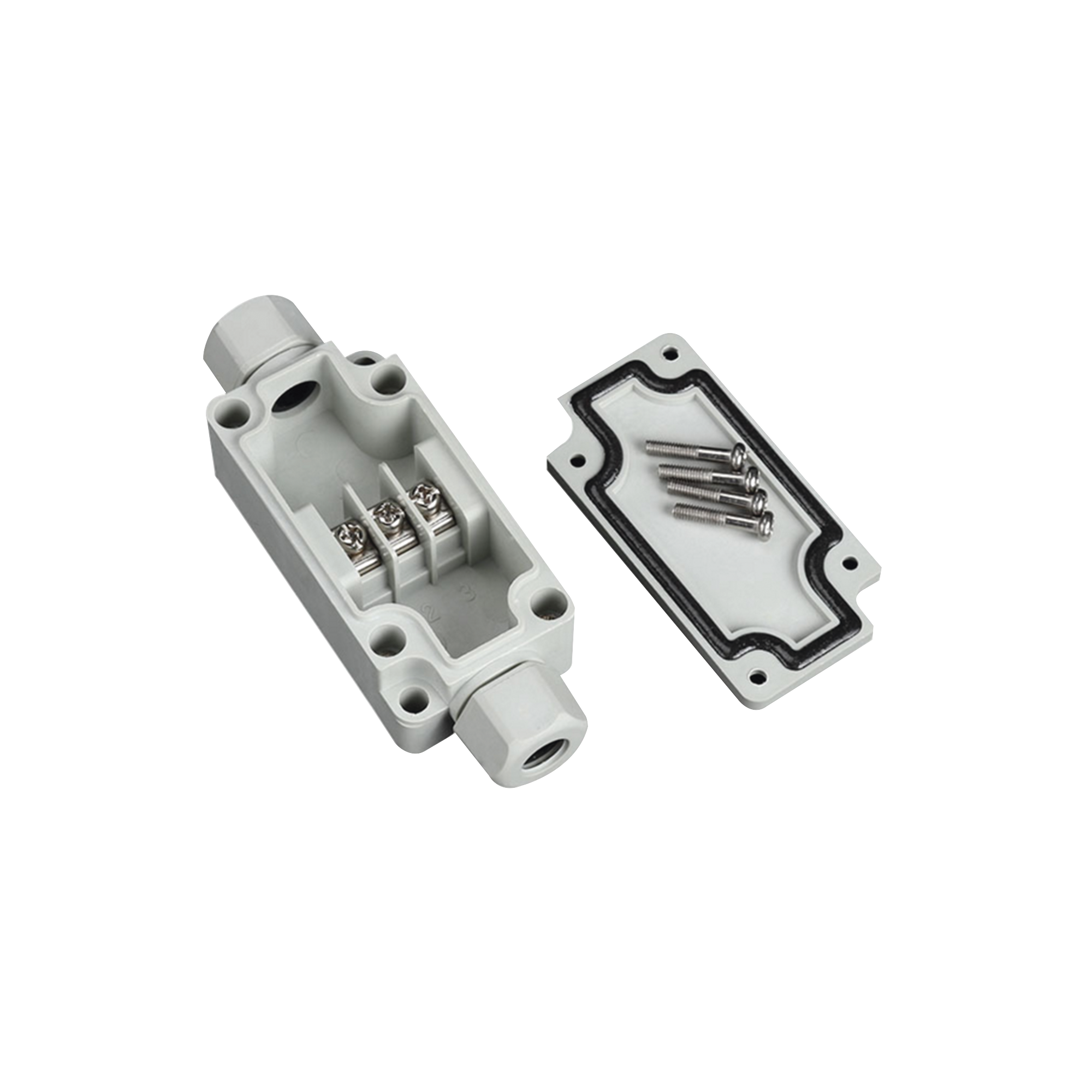 Caja de Conexión Exterior con Terminales Intermedias para 3 Líneas (Tornillo simple). Incluye Glándulas.