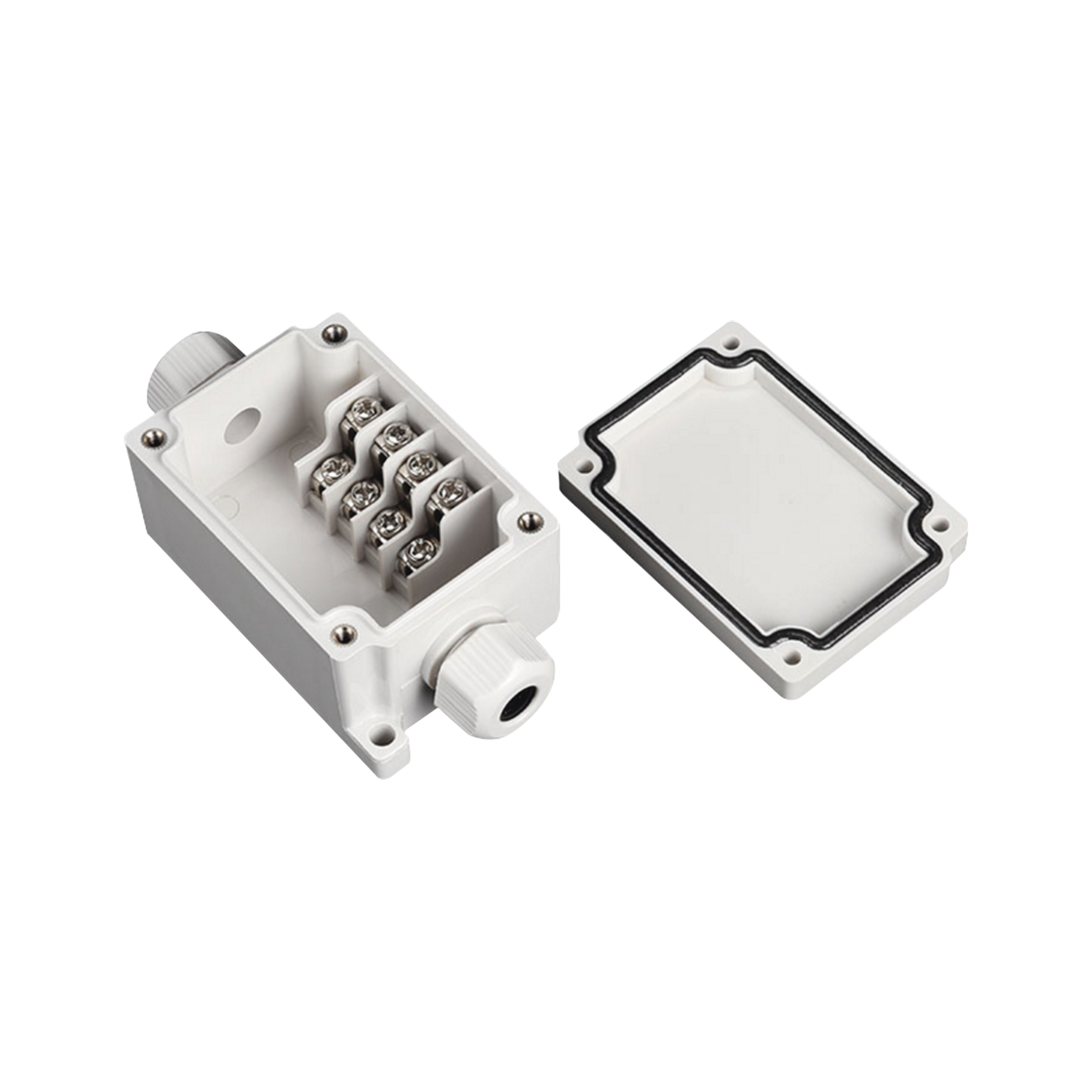 Caja de Conexión Exterior con Conexión Lateral para 4 Líneas (doble tornillo). Incluye Glándulas.