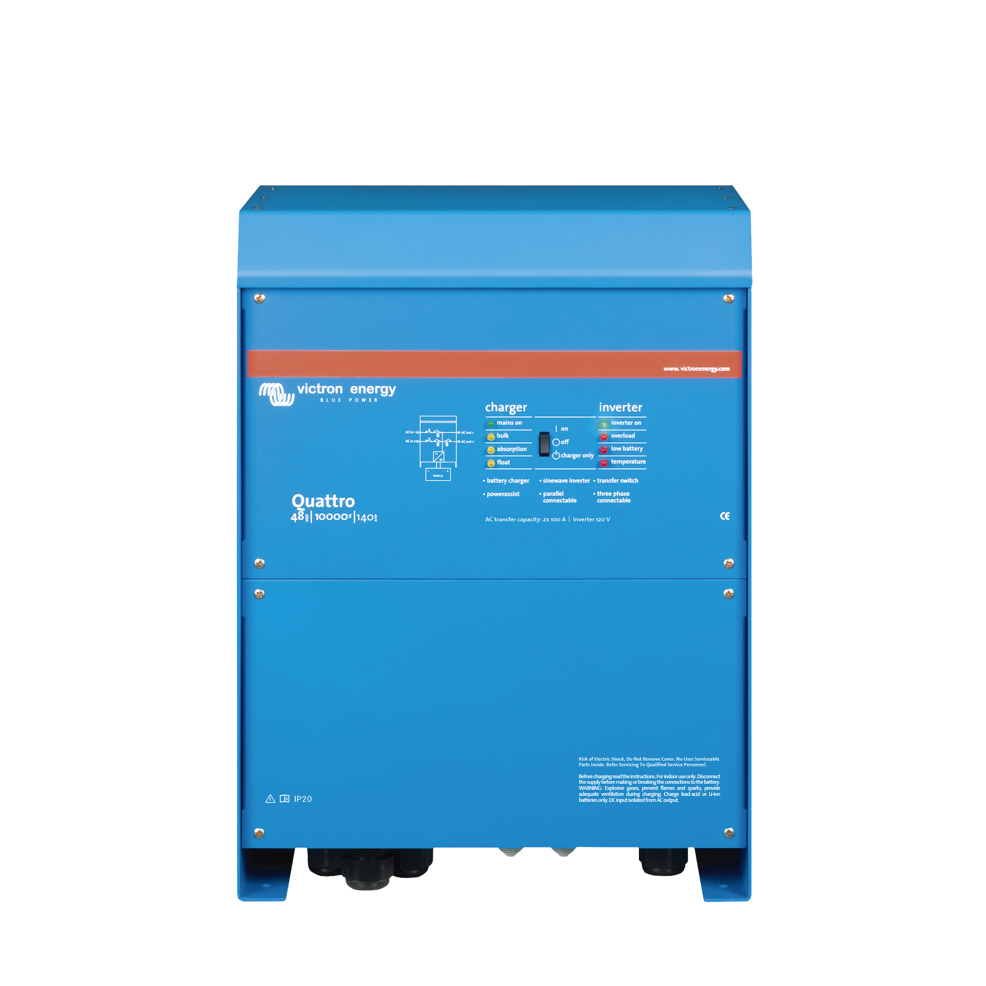 Quattro 48/10000/140-100/100 / Inversor Cargador de Onda Pura / Entrada 48 Vcc / Salida 8000 W 120 Vca  60 Hz