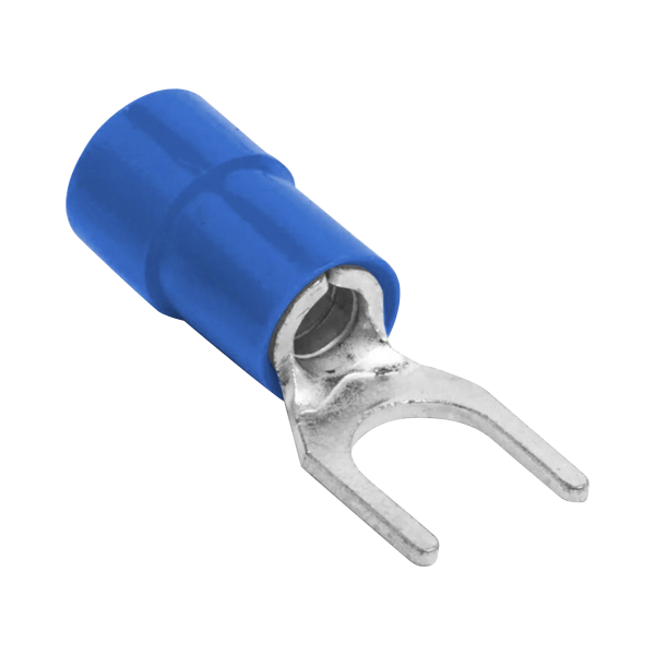 Terminal tipo horquilla ( espada ) aislada / 18 - 14 AWG / Azúl / Paquete de 25 piezas.