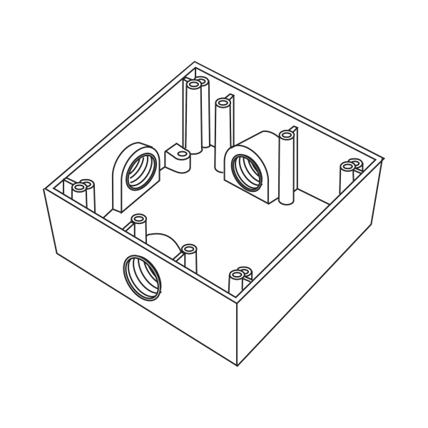 Caja Cuadrada de 3/4" (19.05 mm) a Prueba de Intemperie/ Cuenta con 3 bocas.