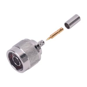 Conector N Macho de Anillo Plegable para Cables Coaxiales RG-58/U, RG-142/U, LMR-195, Níquel/ Oro/ Teflón.‚??
