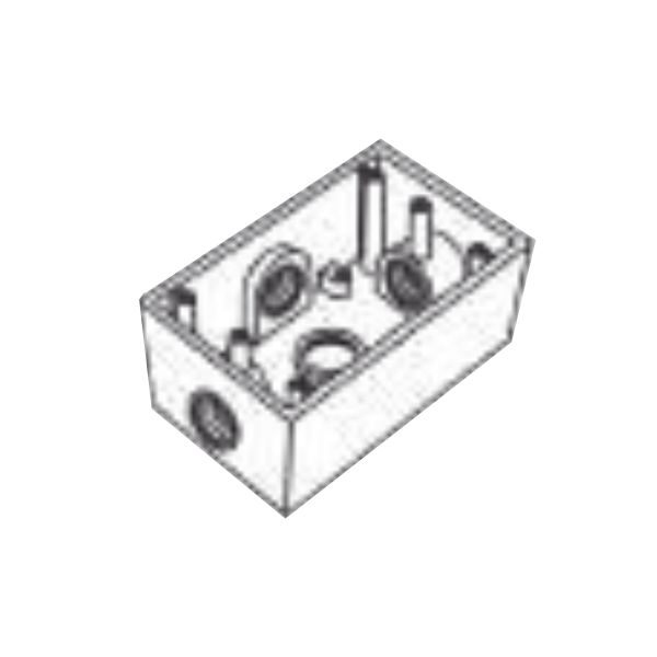 Caja Rectangular de 3/4" (19.05 mm ) con 4 bocas a prueba de intemperie.