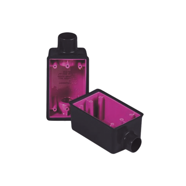 Caja Rectangular de 3/4" / 1 Entrada / Con Recubrimiento exterior de  PVC e interior Purpura.