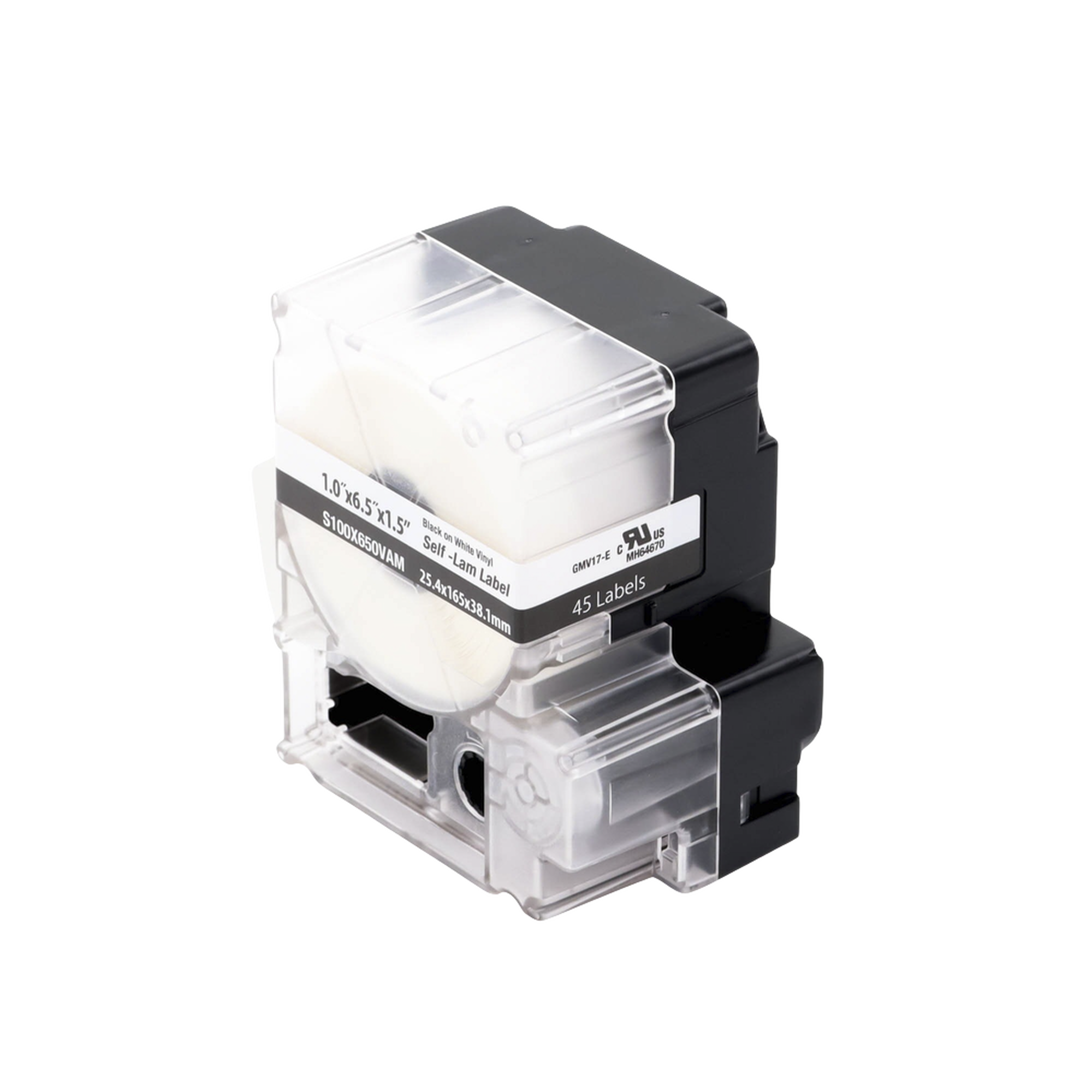 Casete de 45 Etiquetas Autolaminadas de 25.4 x 165.1 mm, para Cables de 4 a 8.1 mm de Diámetro, Área de Impresión Color Blanco