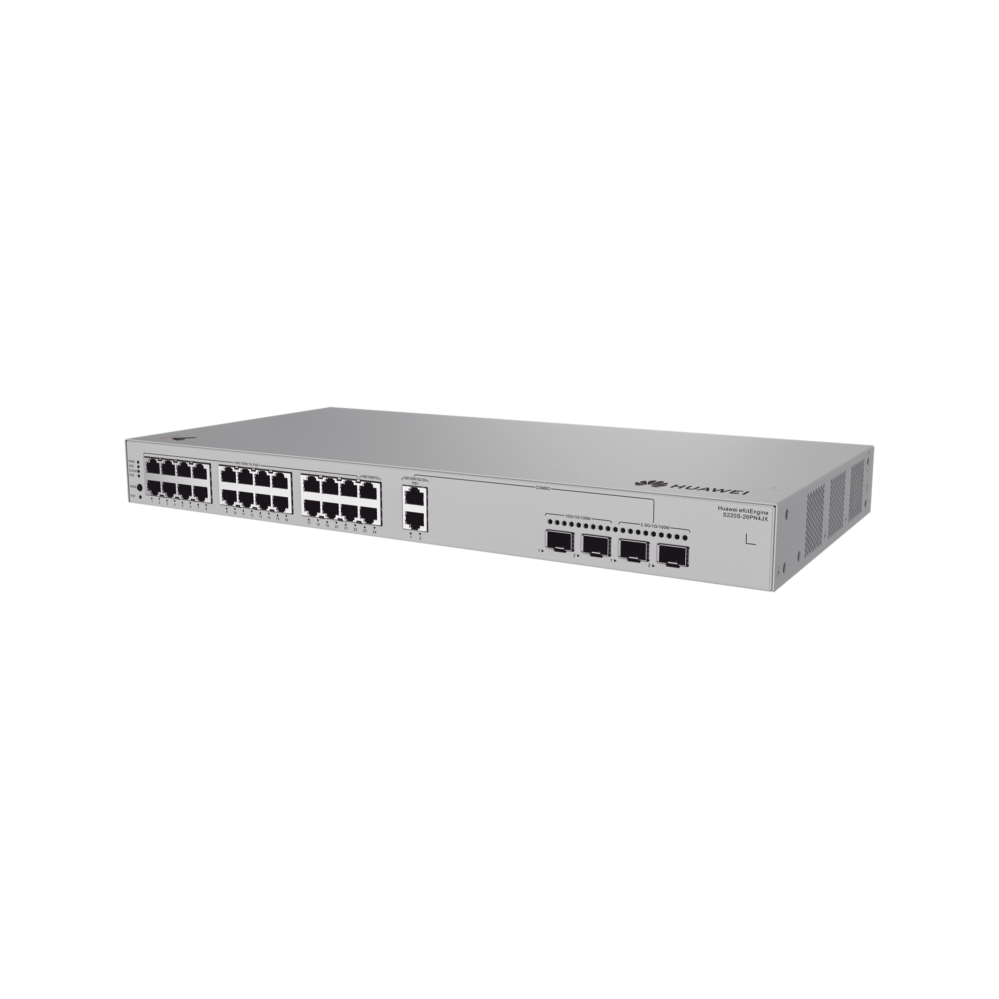 Switch de Acceso Gigabit Administrable PoE Capa 2 / 24 puertos 10/100/1000 Mbps (22*PoE) / 2 Puertos 100/1000/2.5Gbps (PoE) combo 2 Puertos 2.5GE SFP / 2 Puertos 10GE SFP+ Uplink / ERPS / PoE Perpetuo / 400 W / Administración Nube Gratis