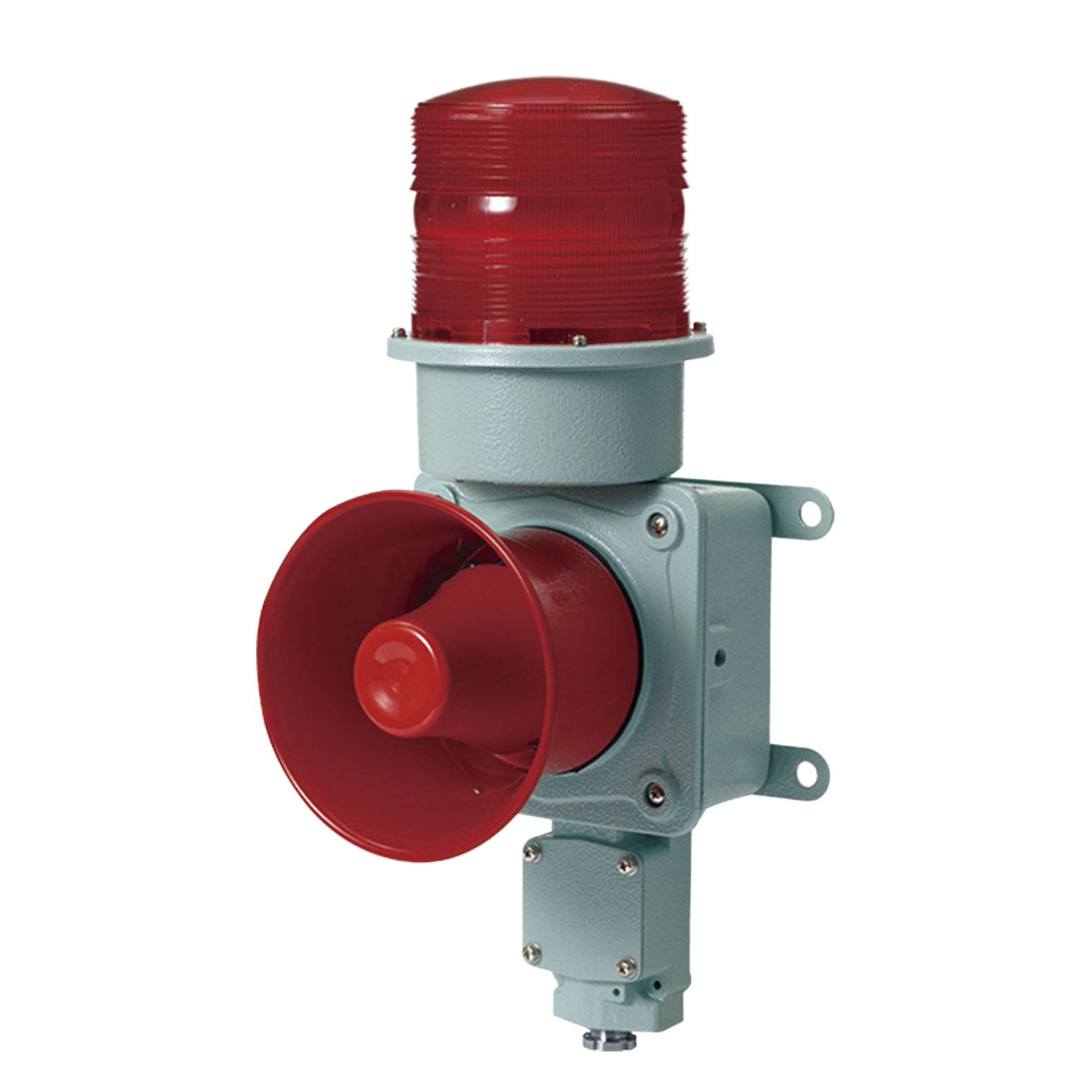 Combinación de baliza LED color roja con sirena electrónica para aplicaciones de la industria pesada  máx.114 dB a 120 VCA