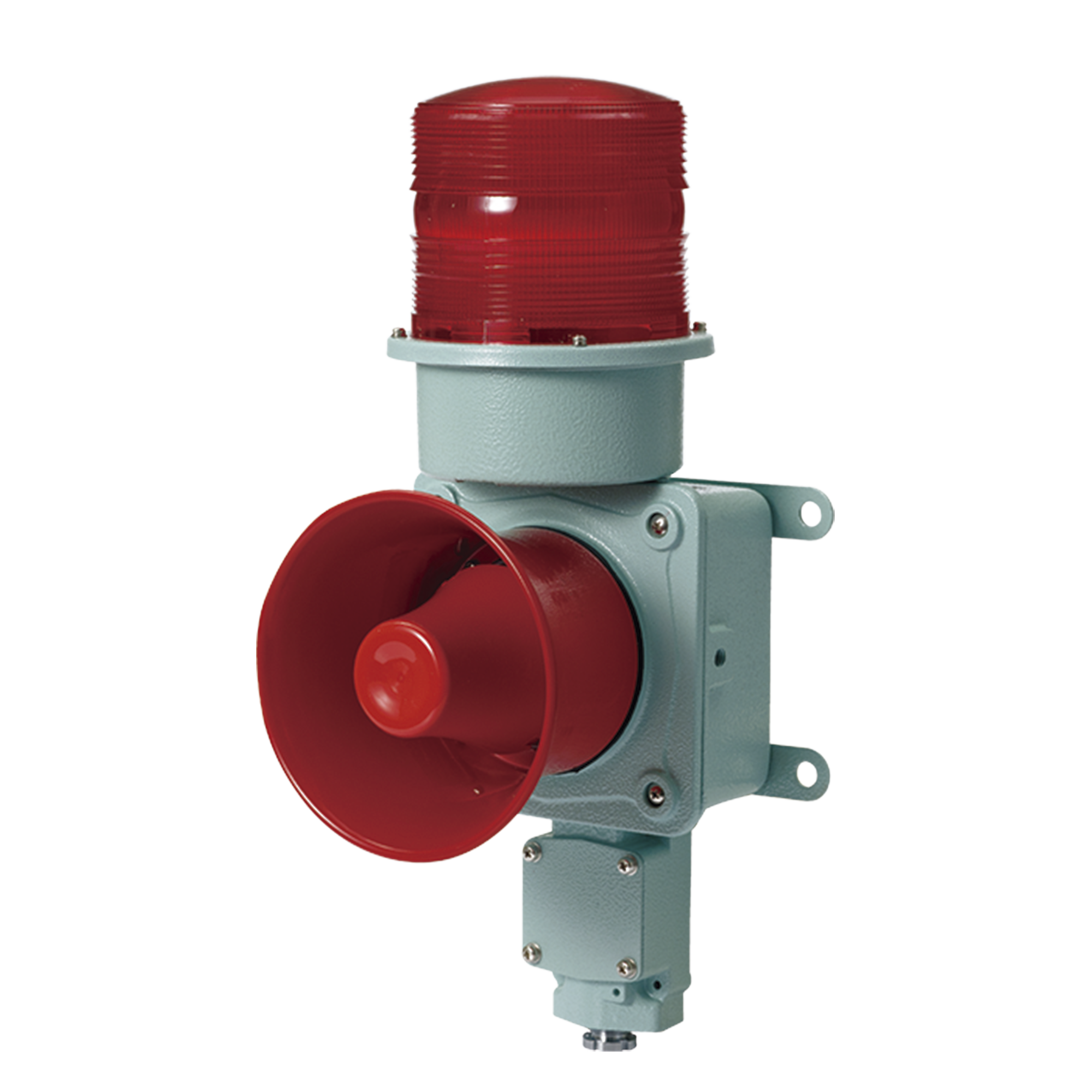 Combinación de baliza LED color roja con sirena electrónica para aplicaciones de la industria pesada  máx.114 dB a 24 VCD