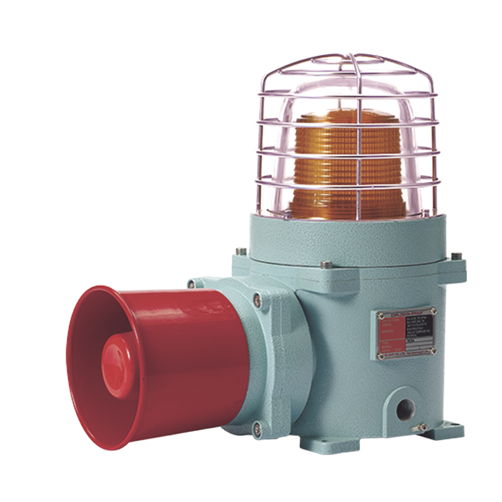Combinación de baliza LED color Ámbar con patrón fijo y flasheante con sirena electrónica, máx. 118 dB para zonas peligrosas a 120 VCA