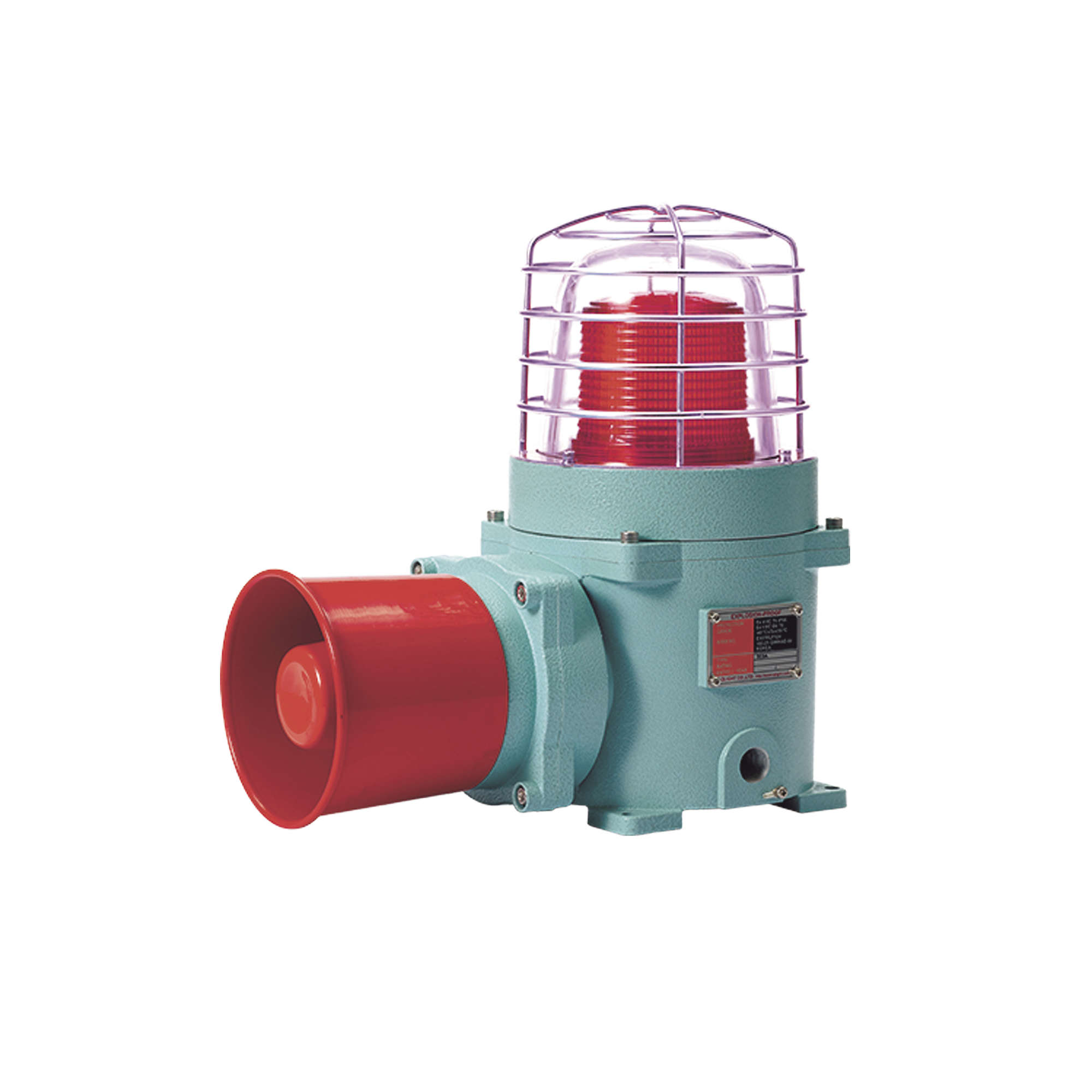 Combinación de baliza LED color Rojo con patrón fijo y flasheante con sirena electrónica, máx. 118 dB para zonas peligrosas a 120 VCA