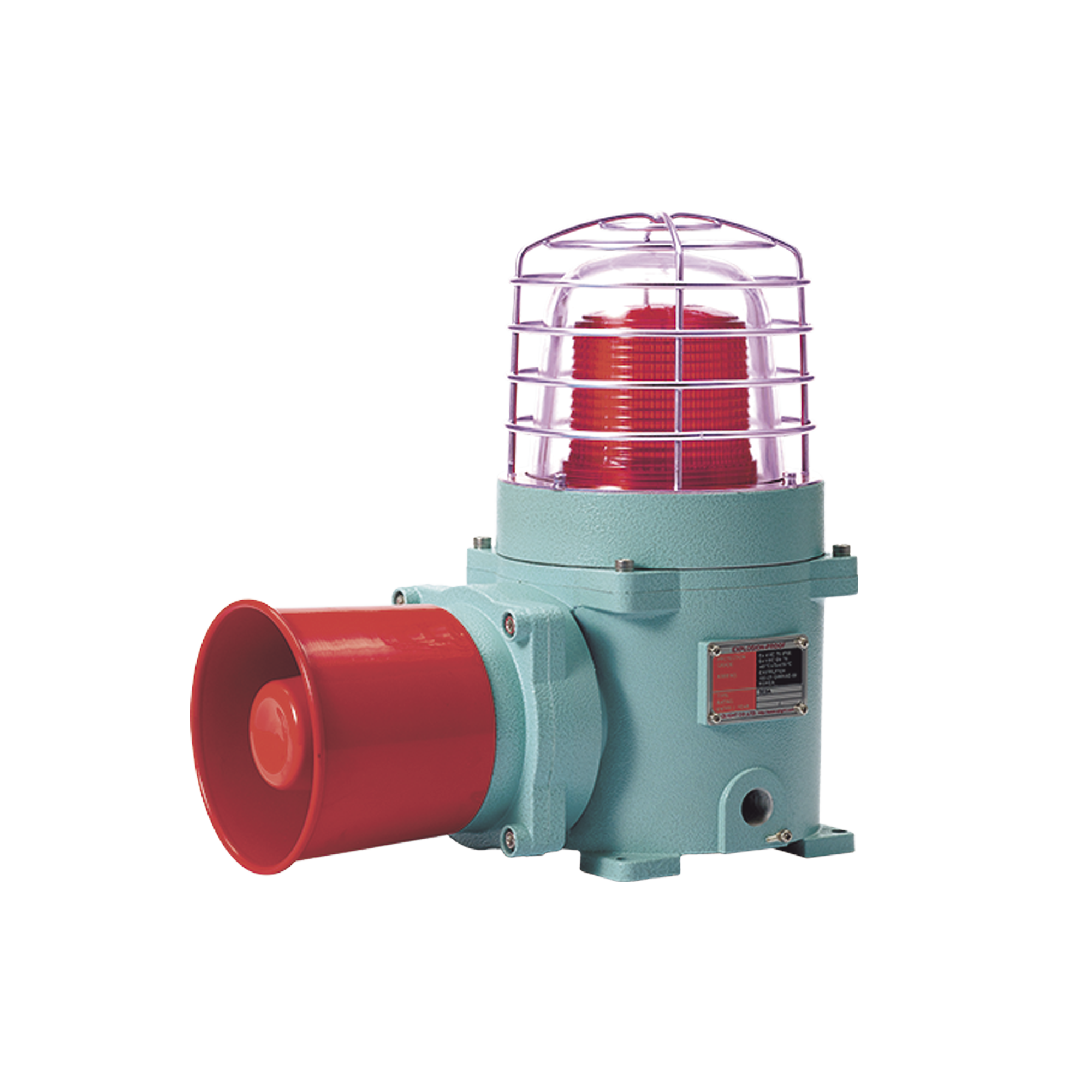 Combinación de baliza LED color Rojo con patrón fijo y flasheante con sirena electrónica, máx. 118 dB para zonas peligrosas A 24 VCD
