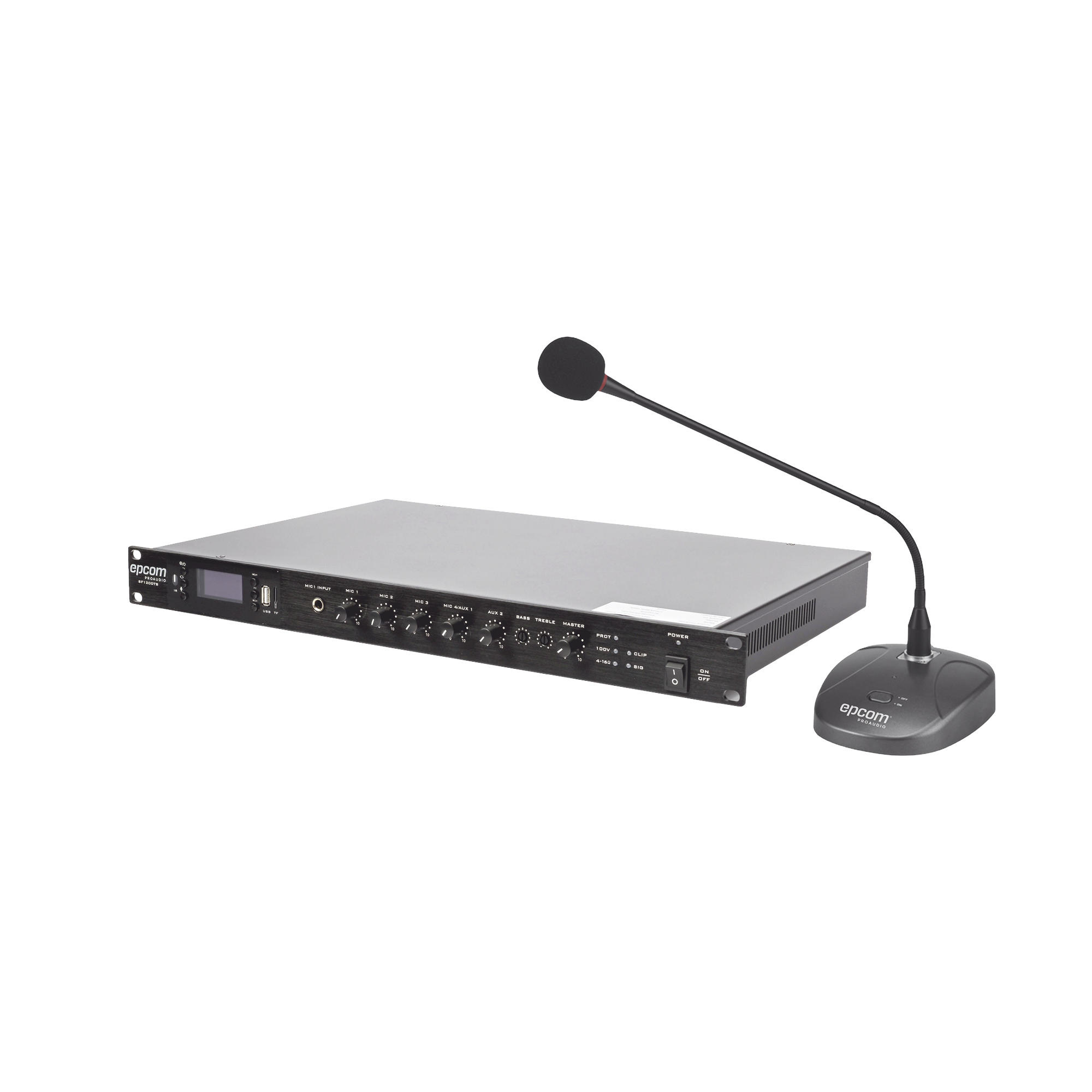 KIT de Amplificador de 120W Modelo SF120DTB | más Micrófono de Escritorio Modelo SF621A