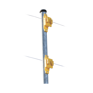 Aislador de Paso color Amarillo reforzado para cercos eléctricos, resistente al clima extremoso