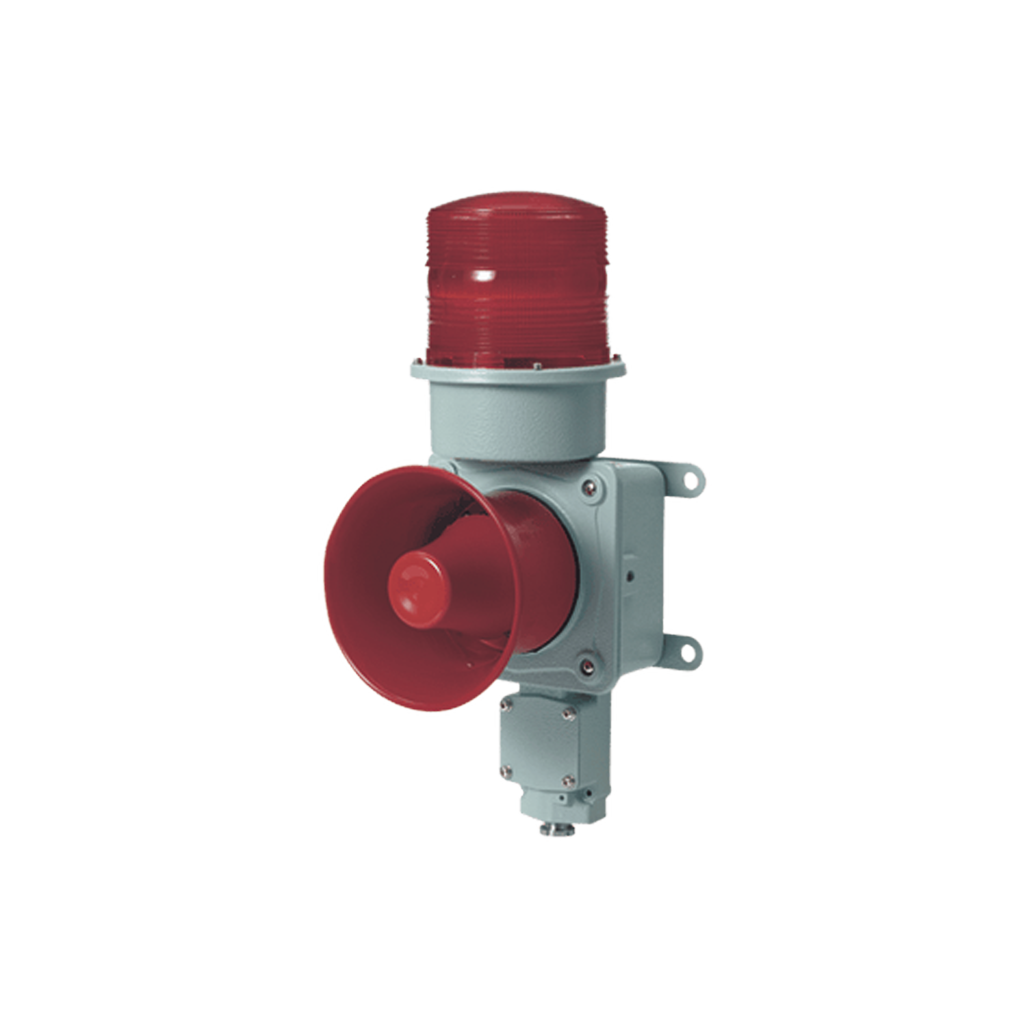Combinación de baliza LED color roja con sirena electrónica para aplicaciones de la industria pesada  máx.120 dB a 120 VCA
