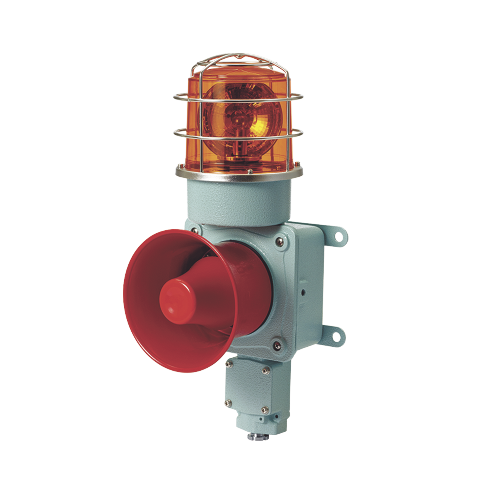 Combinación de luz de advertencia giratoria color Ámbar con bocina eléctrica para aplicaciones de la industria a 24 VCD, máx. 120 dB (No Incluye guarda)