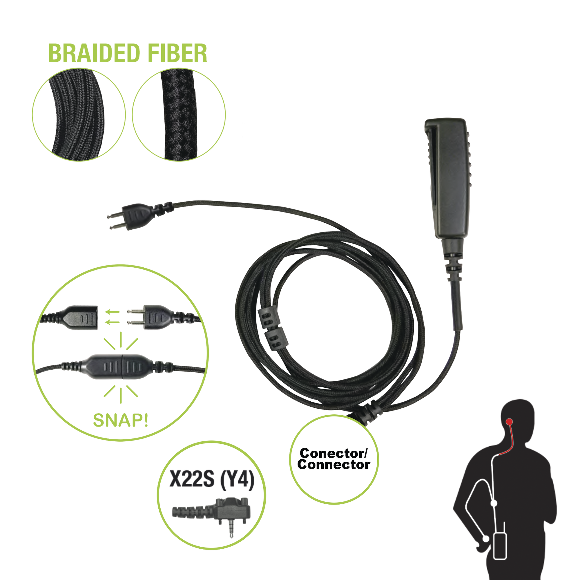 Cable para Micrófono audífono SNAP intercambiable con conector para Radios Vertex VX160/180/210/230/231/350/351/354/400/410/417/420/424/427.