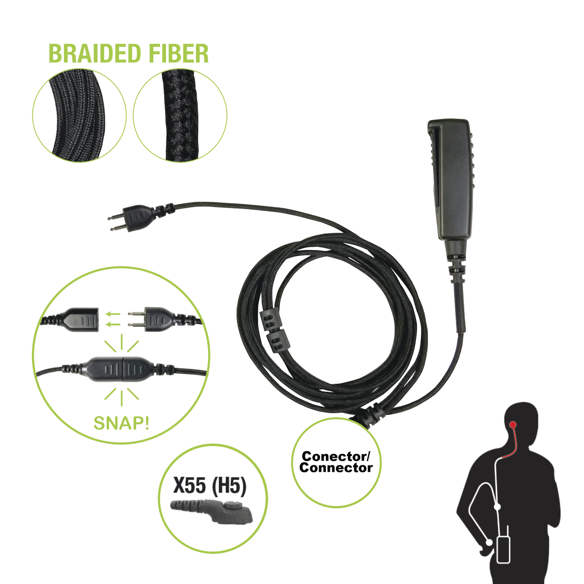 Cable para Micrófono audífono SNAP intercambiable con conector para Radios HYTERA PD-7