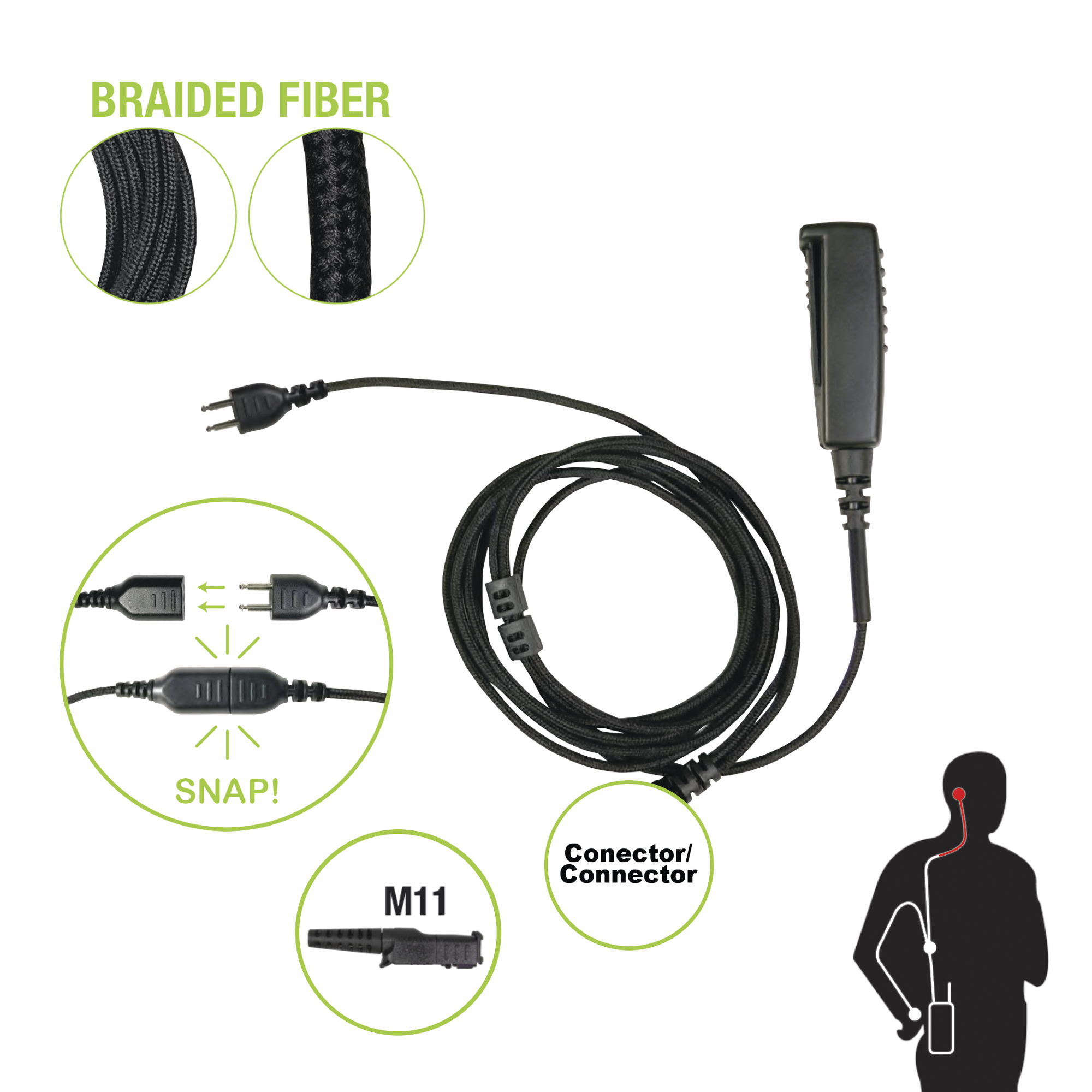 Cable para Micrófono audífono SNAP intercambiable con conector para Radios Motorola (TRBO) SL300 & 7550.