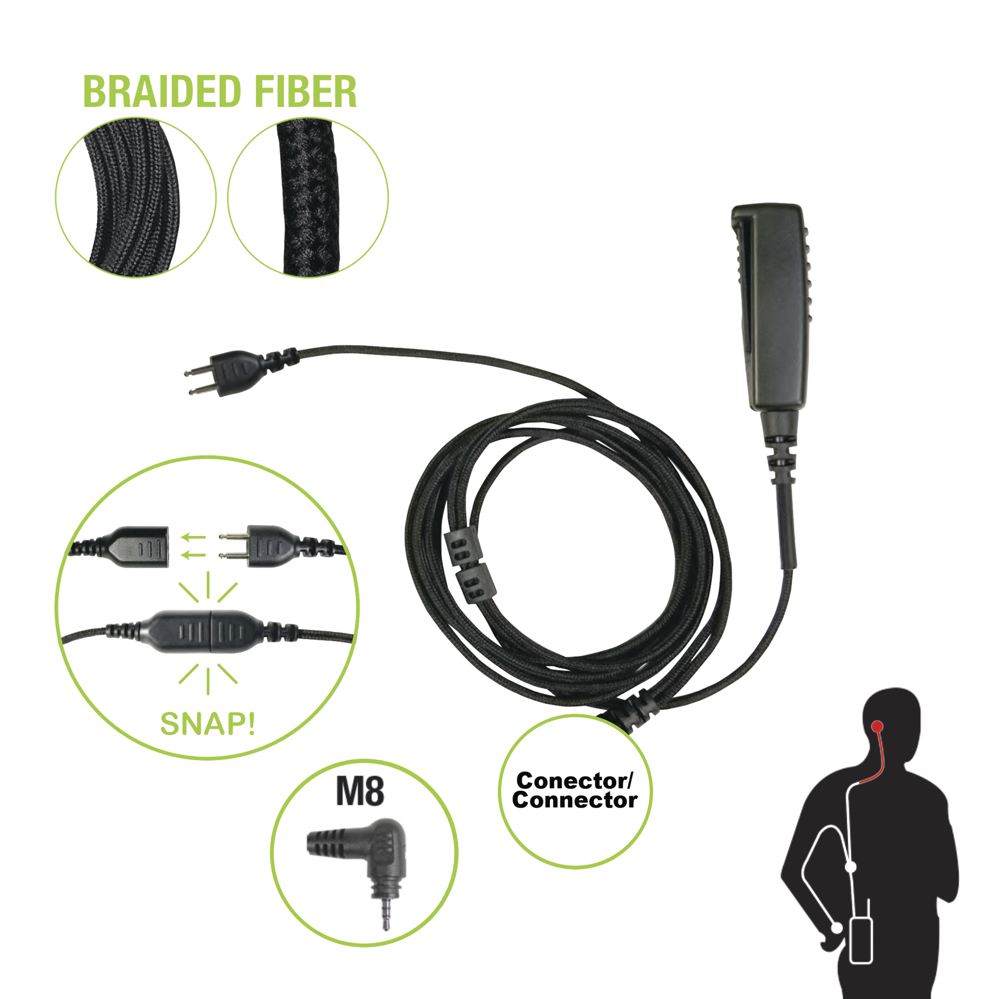 Cable para Micrófono audífono SNAP intercambiable con conector para Radios Motorola (TRBO) SL300 & 7550.