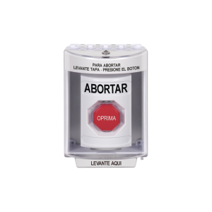 Botón de Abortar, Bocina de Advertencia Integrada, Texto en Español, Tapa Protectora de Policarbonato Súper Resistente con Espaciador, Restablecimiento con Llave