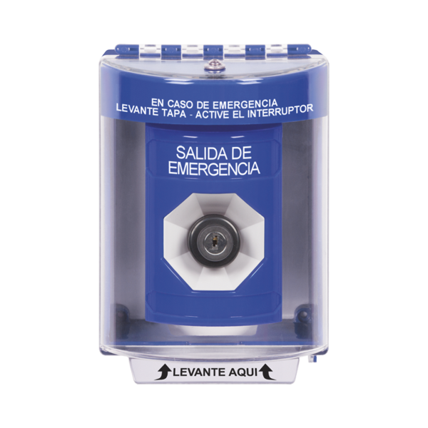 Botón de Salida de Emergencia, Texto en Español, Tapa Protectora de Policarbonato Súper Resistente, Llave para Activar