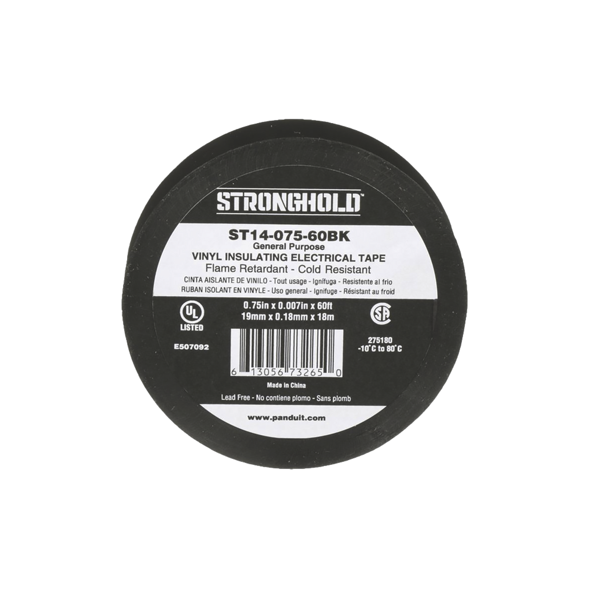 Cinta Eléctrica STRONGHOLD para Aislar, de PVC, Uso General Reparación y Mantenimiento, Grosor de 0.18mm (7 mil), Ancho de 19mm, y 18m de Largo, Color Negro