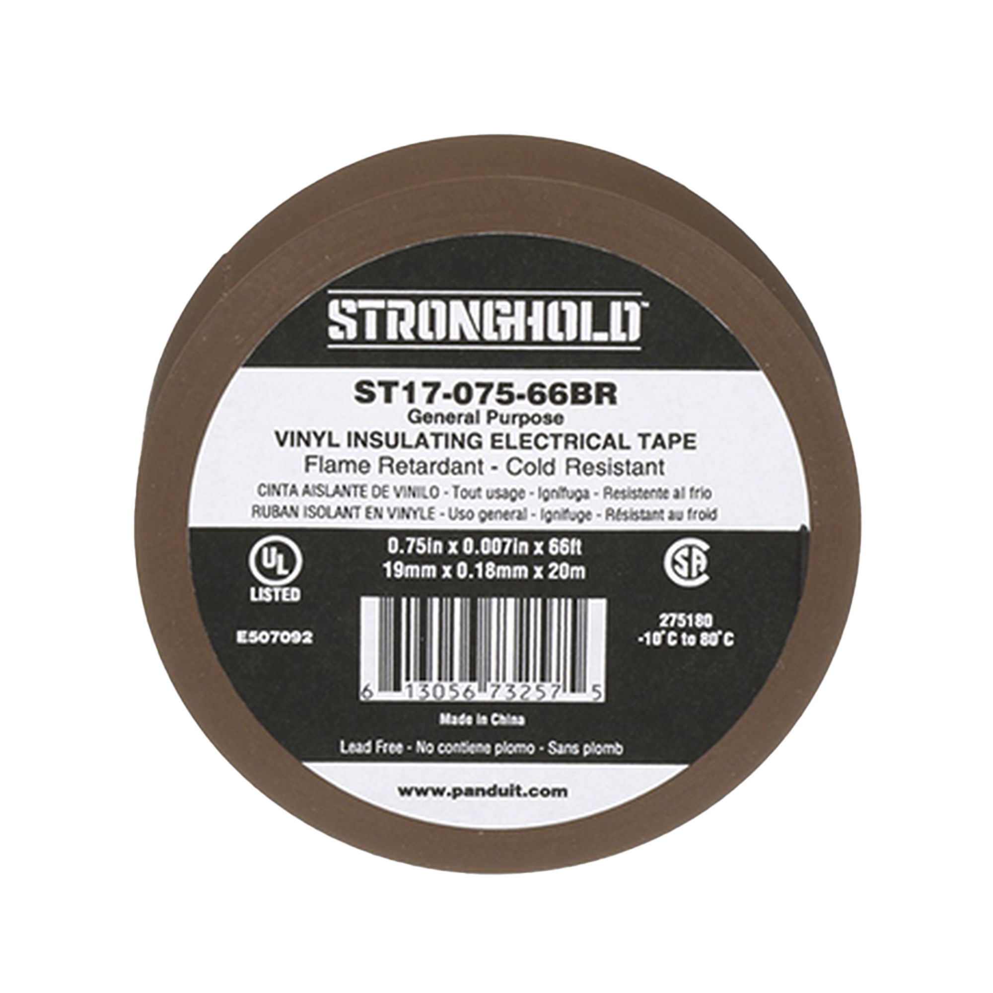 Cinta Eléctrica STRONGHOLD para Aislar, de PVC, Uso General Reparación y Mantenimiento, Grosor de 0.18mm (7 mil), Ancho de 19mm, y 20.12m de Largo, Color Café