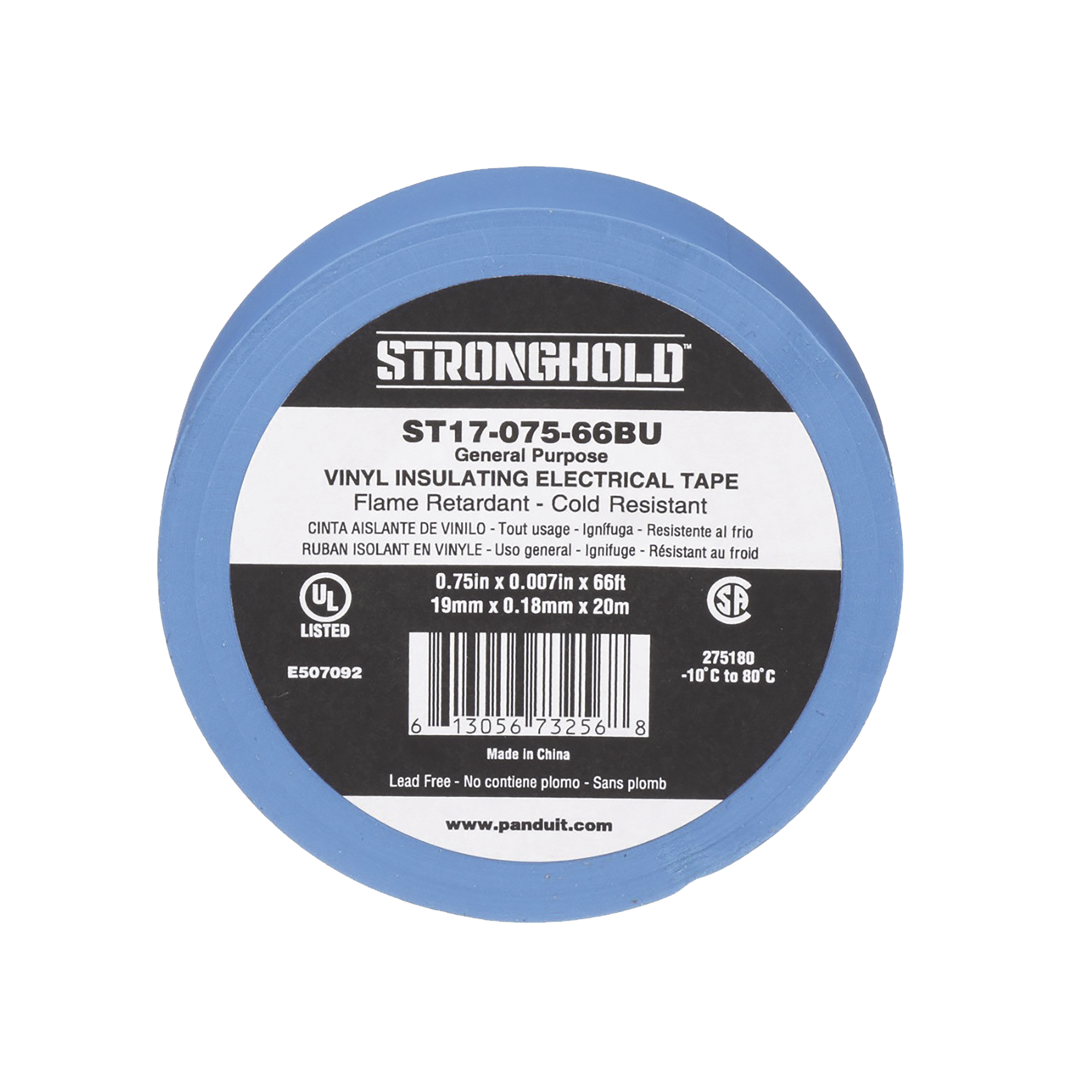 Cinta Eléctrica STRONGHOLD para Aislar, de PVC, Uso General Reparación y Mantenimiento, Grosor de 0.18mm (7 mil), Ancho de 19mm, y 20.12m de Largo, Color Azul