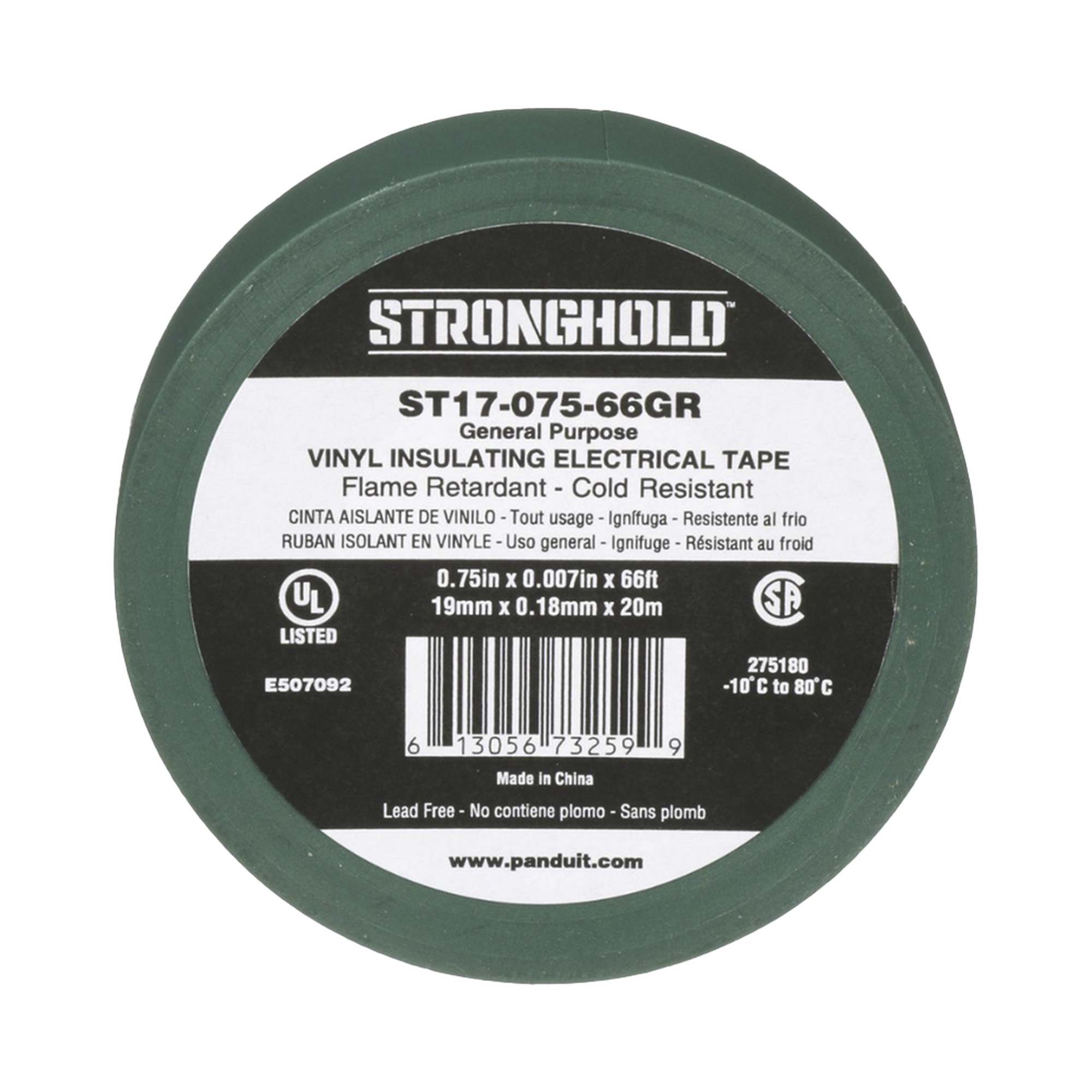 Cinta Eléctrica STRONGHOLD para Aislar, de PVC, Uso General Reparación y Mantenimiento, Grosor de 0.18mm (7 mil), Ancho de 19mm, y 20.12m de Largo, Color Verde