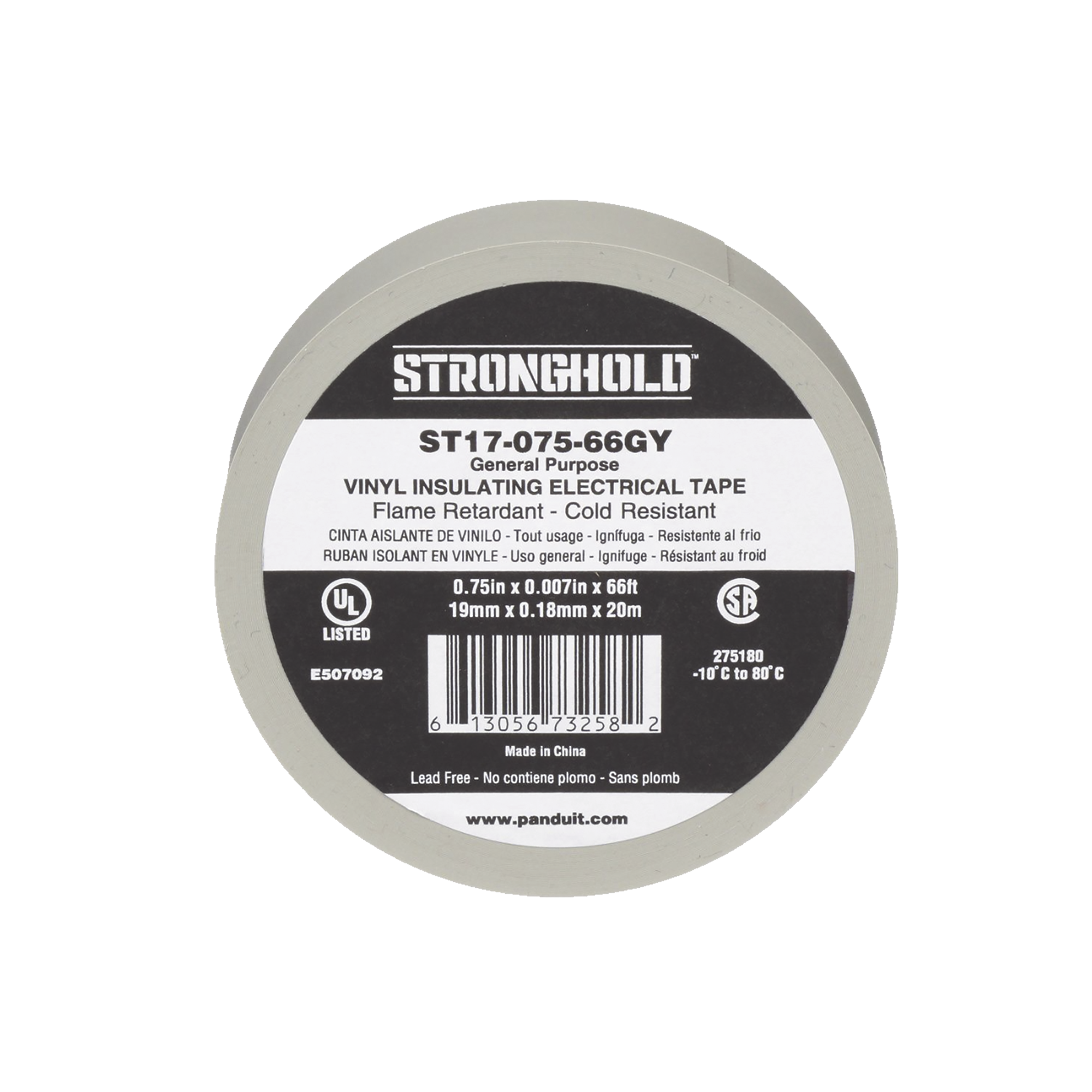 Cinta Eléctrica STRONGHOLD para Aislar, de PVC, Uso General Reparación y Mantenimiento, Grosor de 0.18mm (7 mil), Ancho de 19mm, y 20.12m de Largo, Color Gris