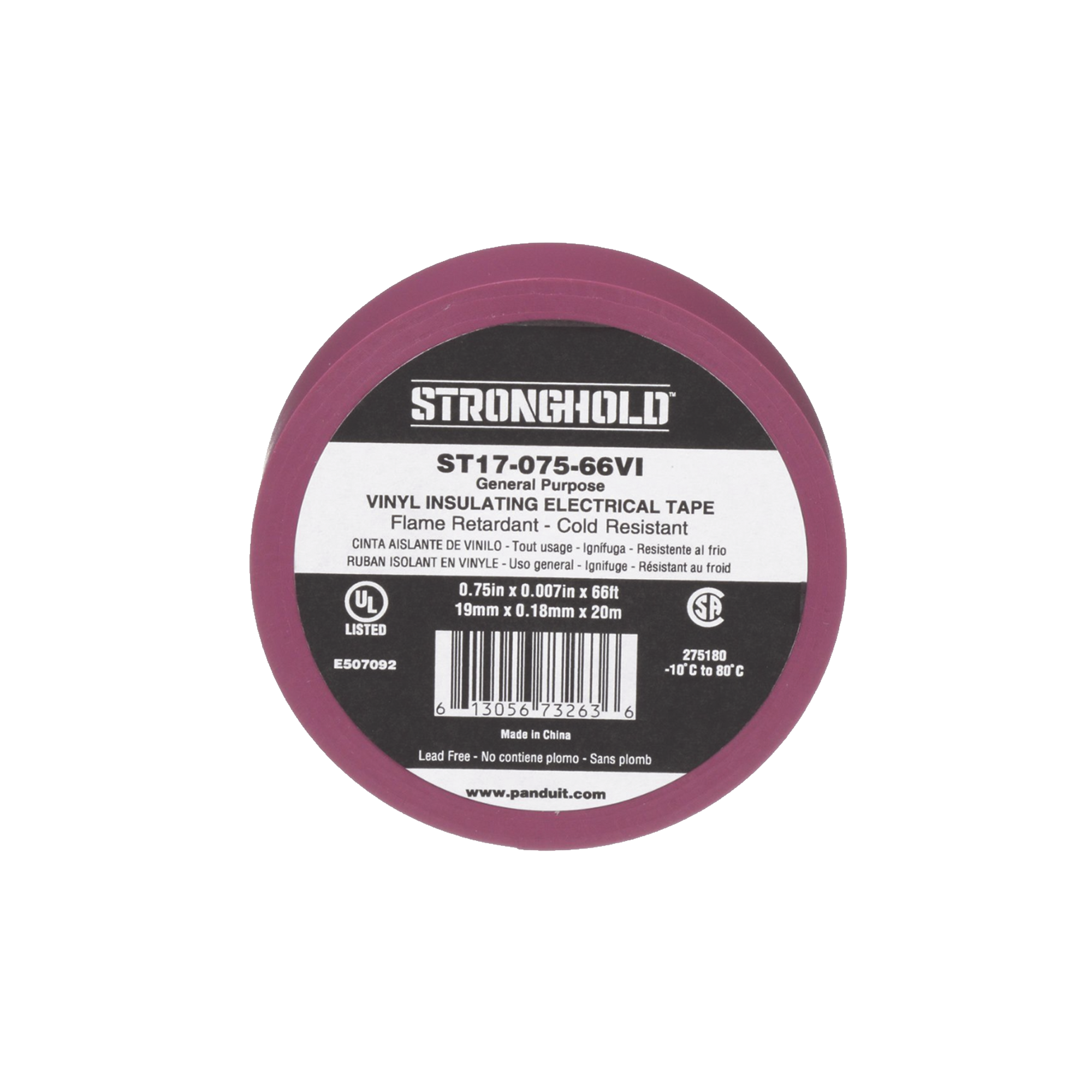 Cinta Eléctrica STRONGHOLD para Aislar, de PVC, Uso General Reparación y Mantenimiento, Grosor de 0.18mm (7 mil), Ancho de 19mm, y 20.12m de Largo, Color Violeta