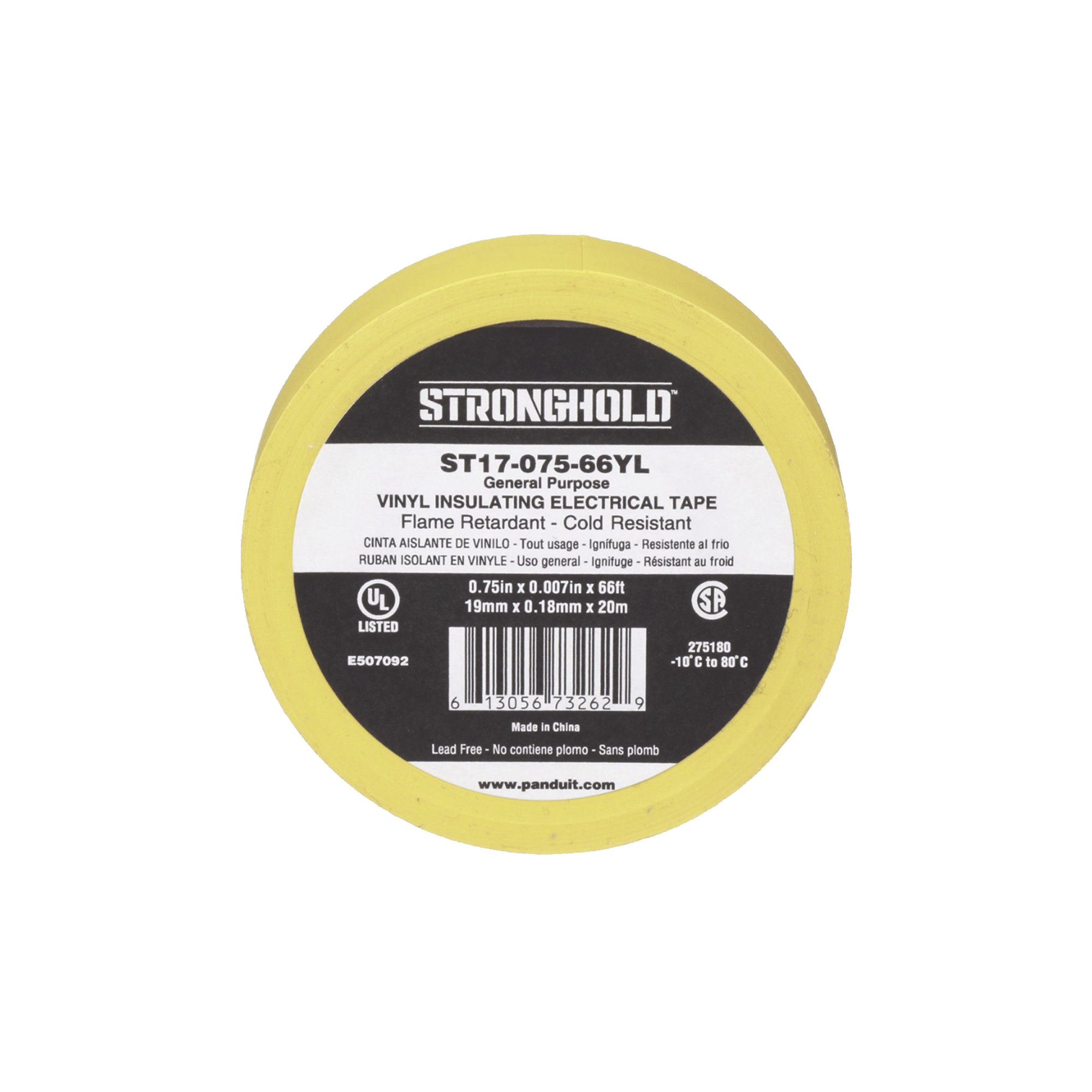 Cinta Eléctrica STRONGHOLD para Aislar, de PVC, Uso General Reparación y Mantenimiento, Grosor de 0.18mm (7 mil), Ancho de 19mm, y 20.12m de Largo, Color Amarillo