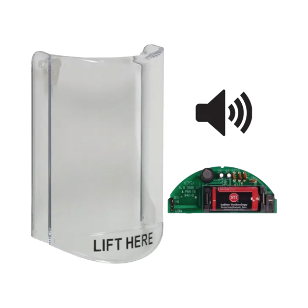 Cubierta Protectora De Policarbonato, Súper Resistente, Con Sonido, Texto En Ingles, Para Botones Multiusos Serie Stopper® Station De STI