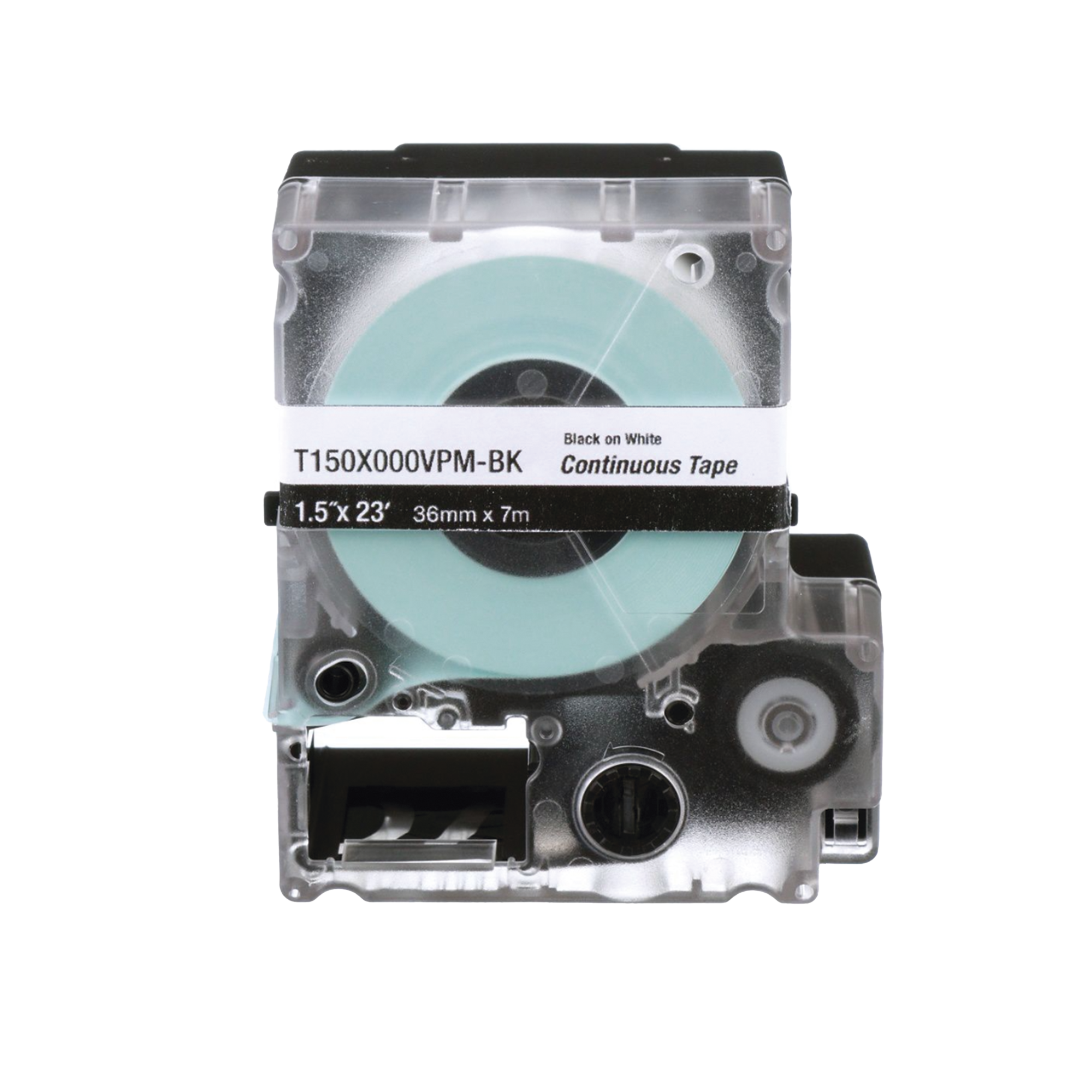 Casete de Etiquetas de Vinilo de Cinta Continua, Color Negro Sobre Blanco, Uso Interior/Exterior, 36 mm (1.5 in) de Ancho x 7.6 Metros de Largo