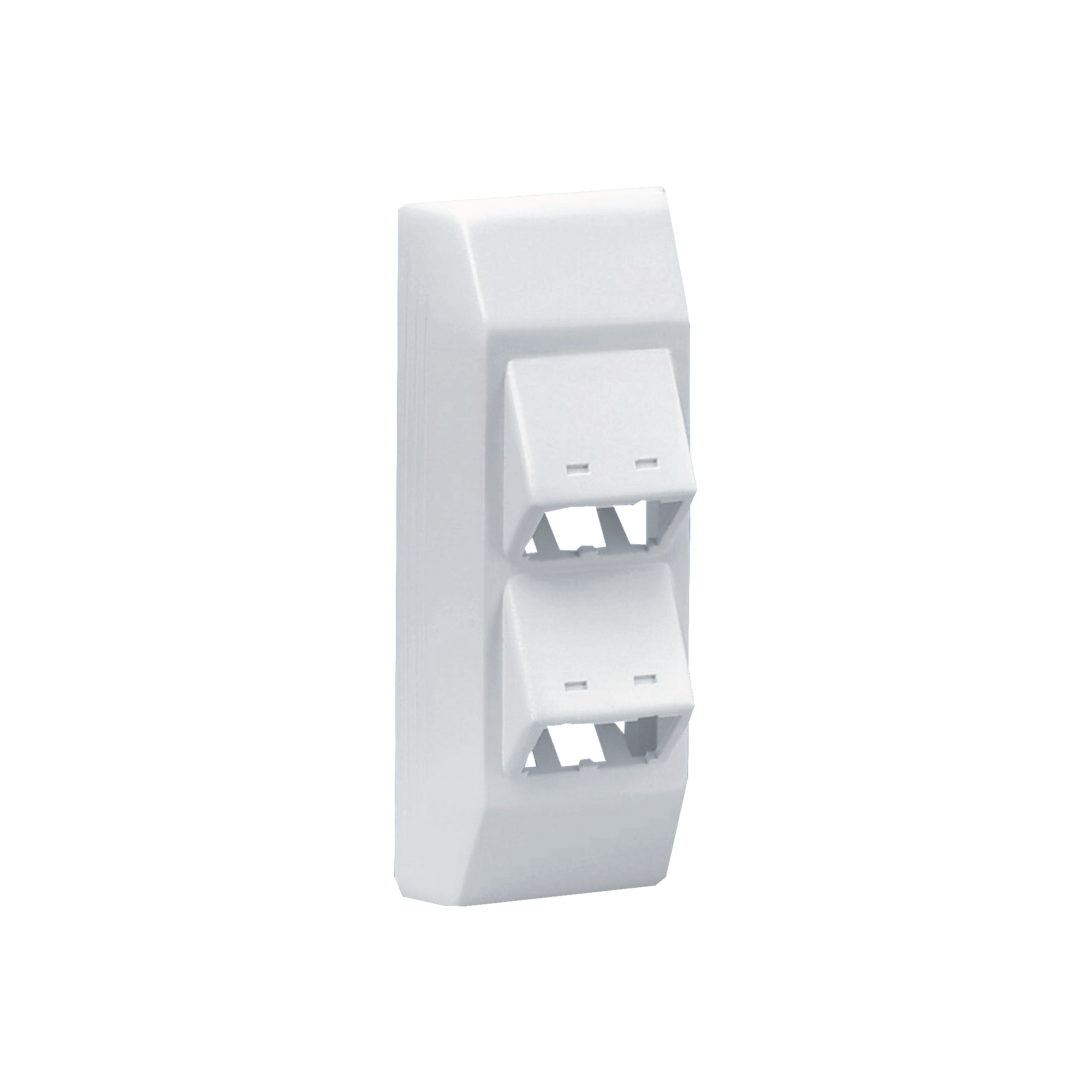 Soporte Con 4 Puertos Mini-Com, Con Bisagras de Instalación a Presión, Para Canaletas T45, Material PVC Rígido, Color Blanco Mate