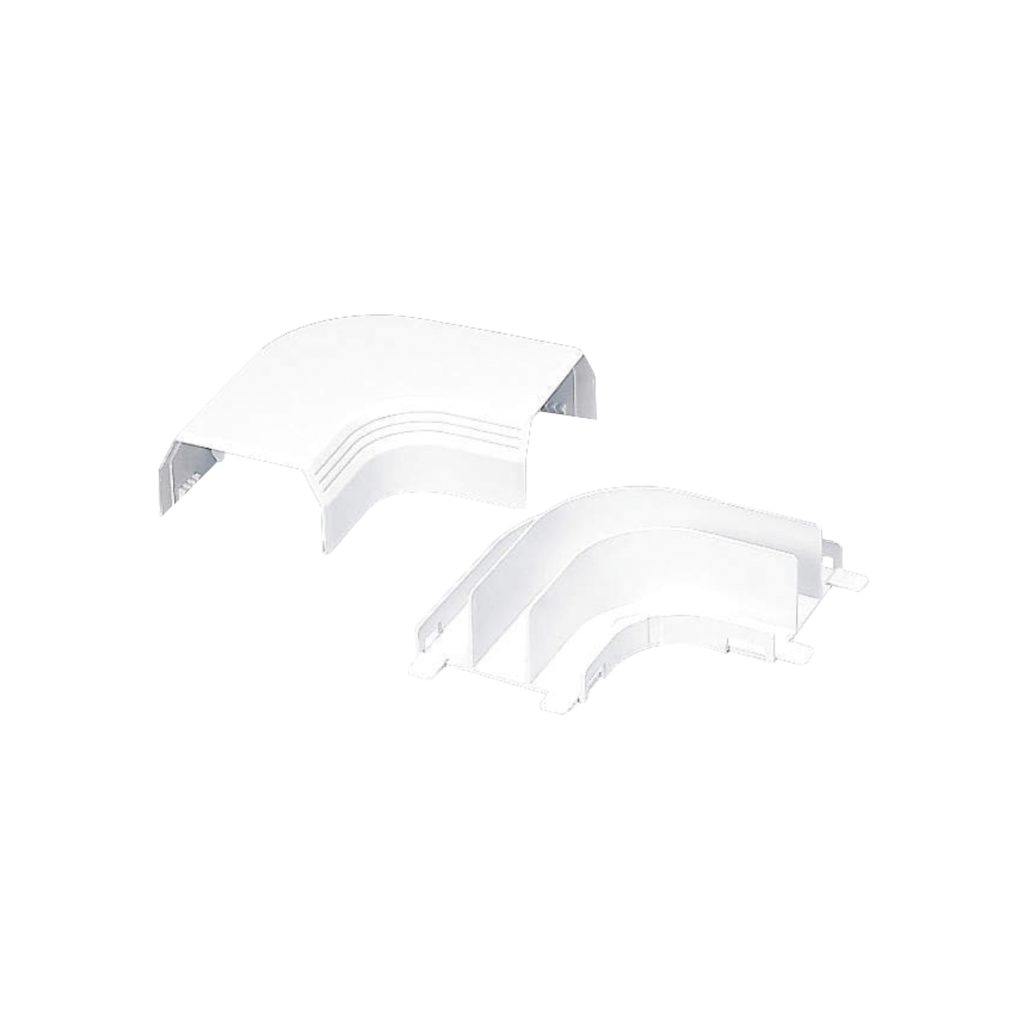 Curva de radio controlado, para uso con canaleta T45, Material PVC Rígido, Color Blanco Mate