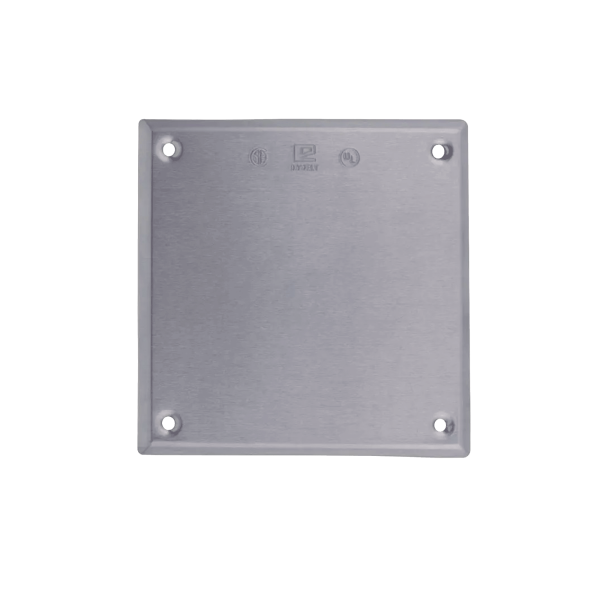 Tapa cuadrada ciega de aluminio para caja cuadrada.