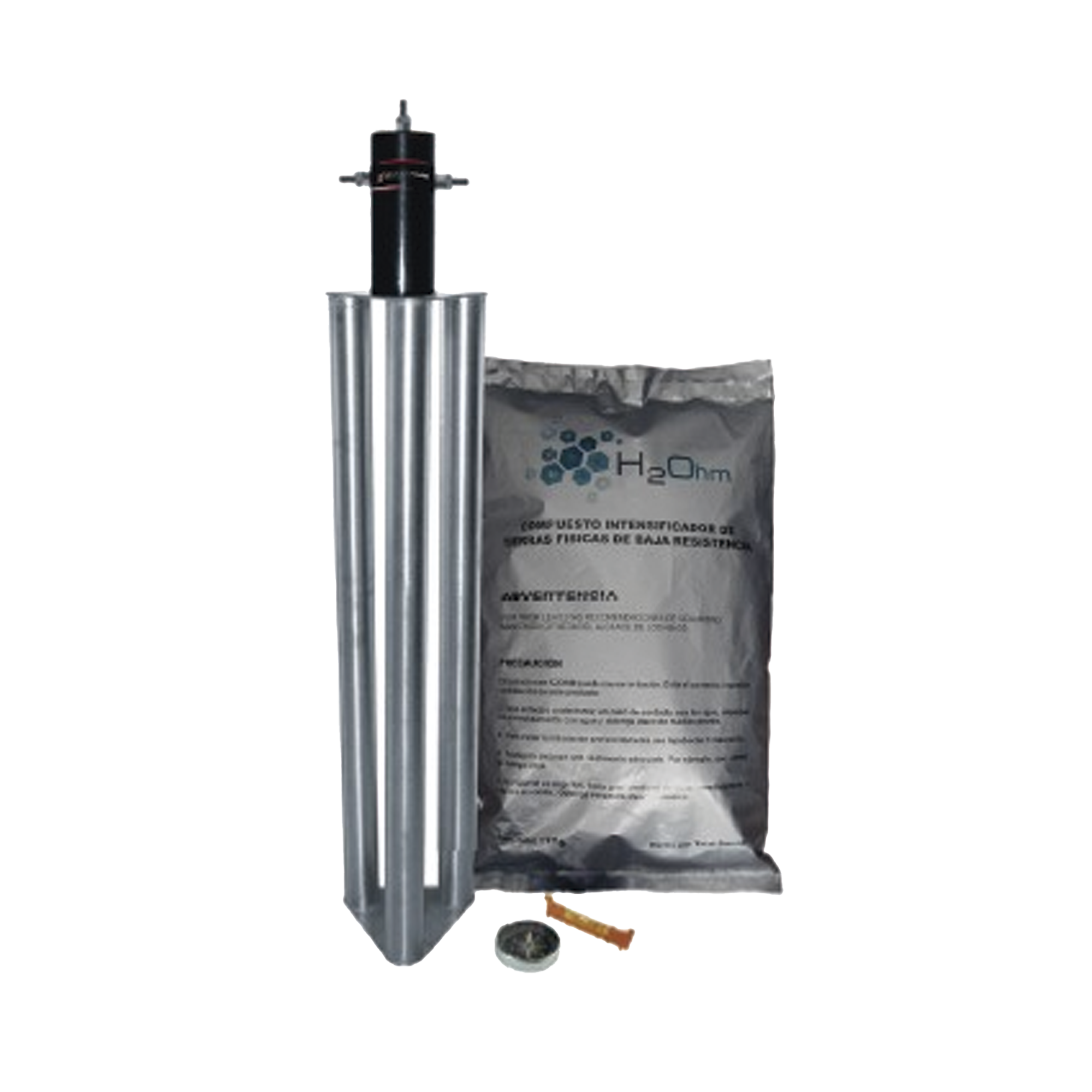 Kit Antivandalico de Puesta a Tierra de 100 Amperes con Electrodo, Filtro y Compuesto H2Ohm.
