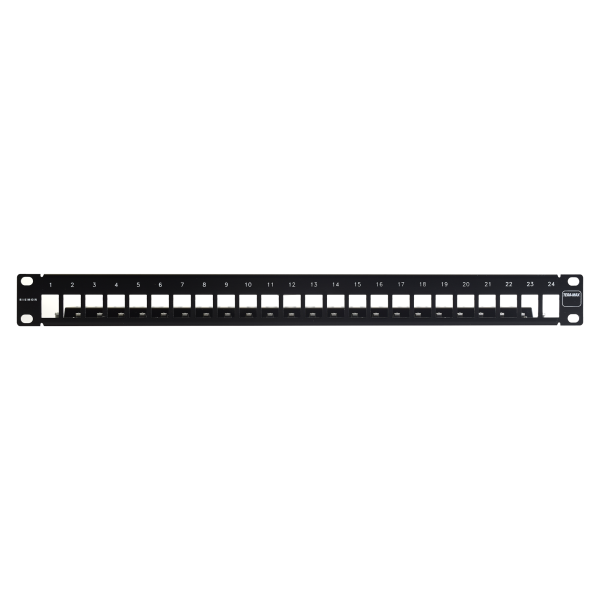 Patch Panel TERA-MAX Blindado de 24 Puertos, Modular (vacío), Plano, Color Negro, 1UR
