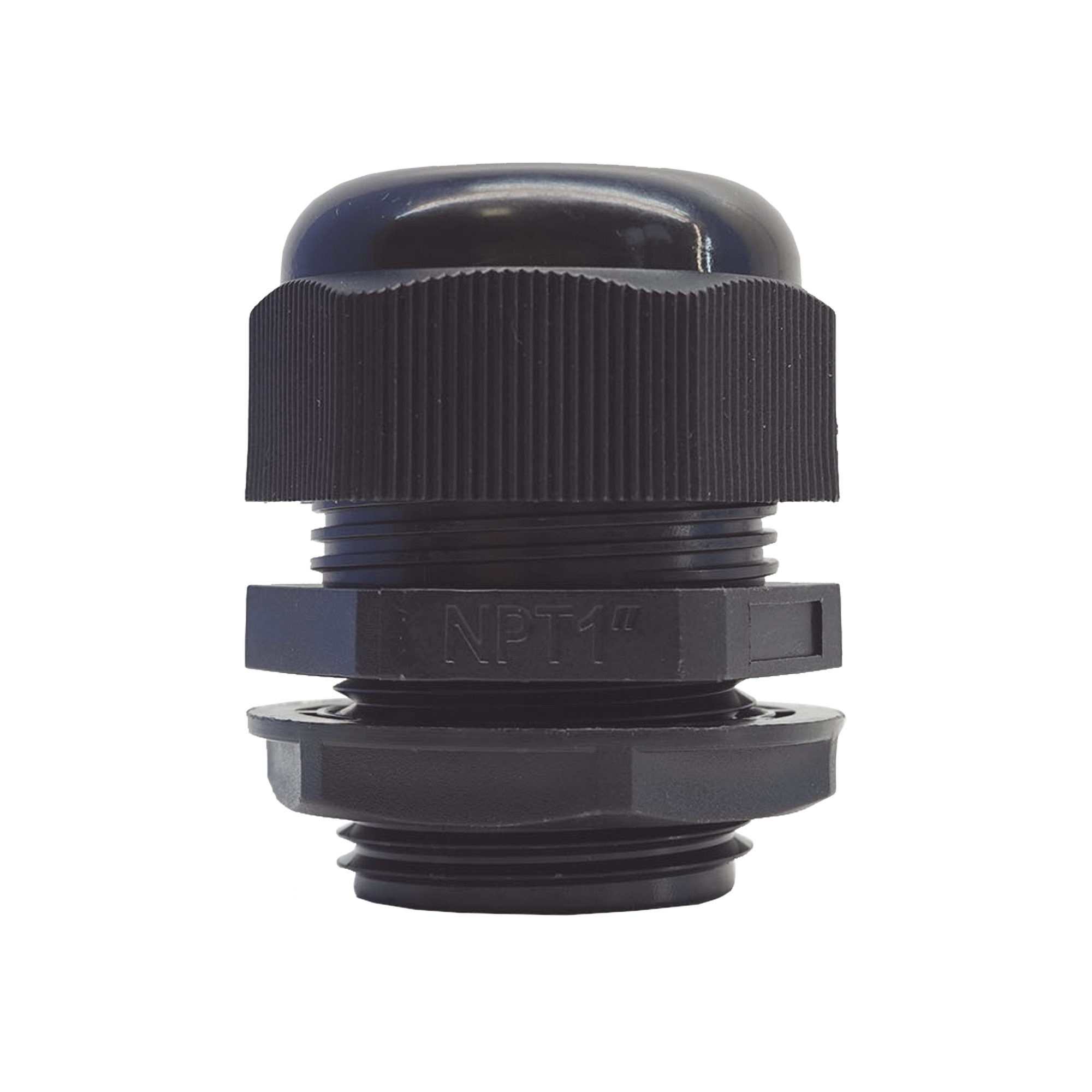 Conector Plástico Negro Tipo Glándula para Rosca NPT 1"
