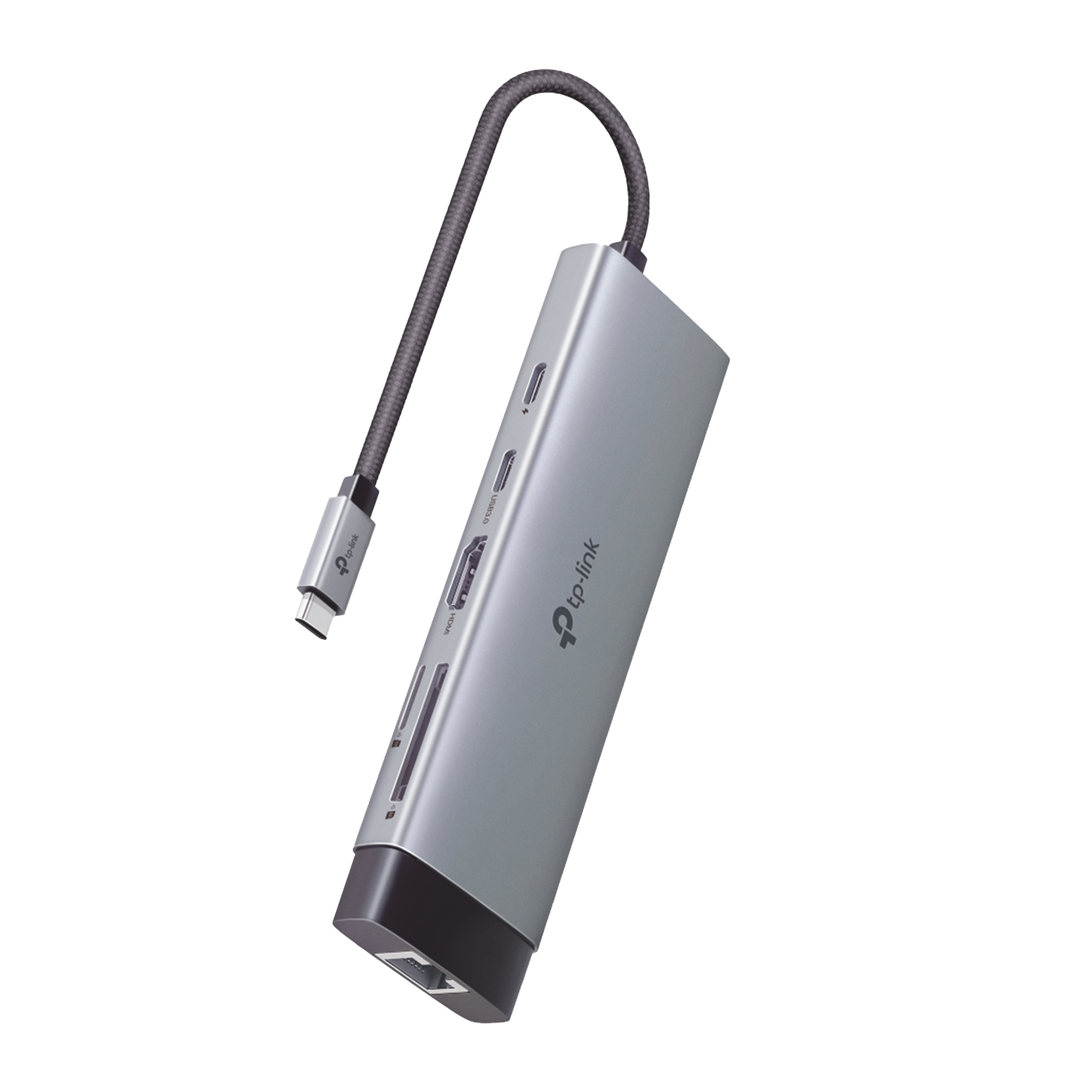 Adaptador HUB 9 en 1, 1 puerto USB-C entrada, 1 puerto HDMI 4K, 1 puerto Ethernet Gigabit, 1 puerto SD y MicroSD, 1 puerto USB-C y 3 puertos USB-A