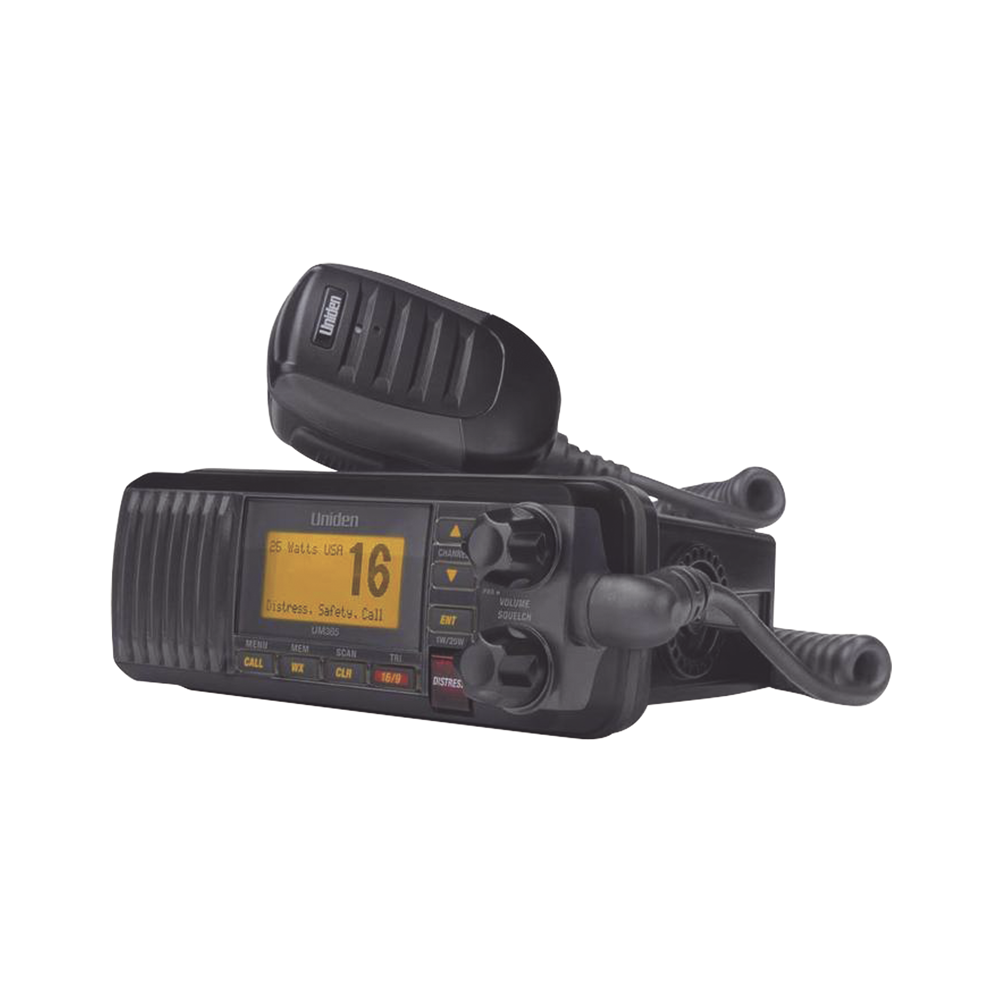 Radio Móvil Marino VHF, color negro, 25 W de potencia, sumergible IPX4, rango de frecuencia.: Tx: 156.025-157.425 MHz, Rx: 156.050-163.275 MHz. incluye micrófono y cable de alimentación