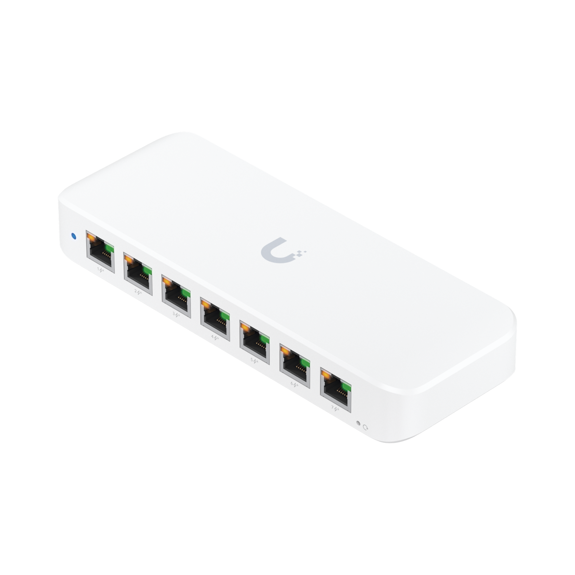 UniFi Switch Ultra 210W Administrable / 8 puertos GbE / (1) puerto POE++ IN opcional y (7) puertos POE+/ Wattaje depende de fuente o POE IN / Incluye fuente AC hasta 202W para POE