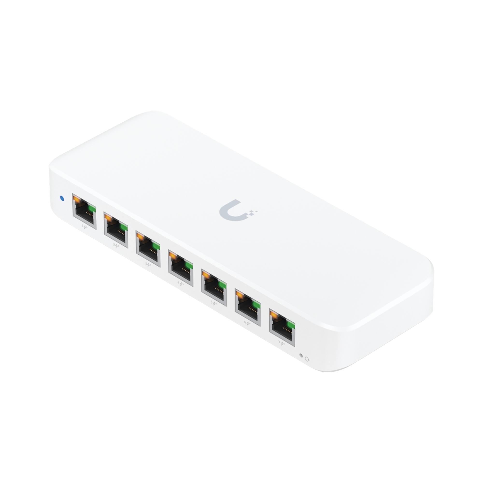 UniFi Switch Ultra 60W Administrable / 8 puertos GbE / (1) puerto POE++ IN opcional y (7) puertos POE+/ Wattaje depende de fuente o POE IN / Incluye fuente AC hasta 62W para POE