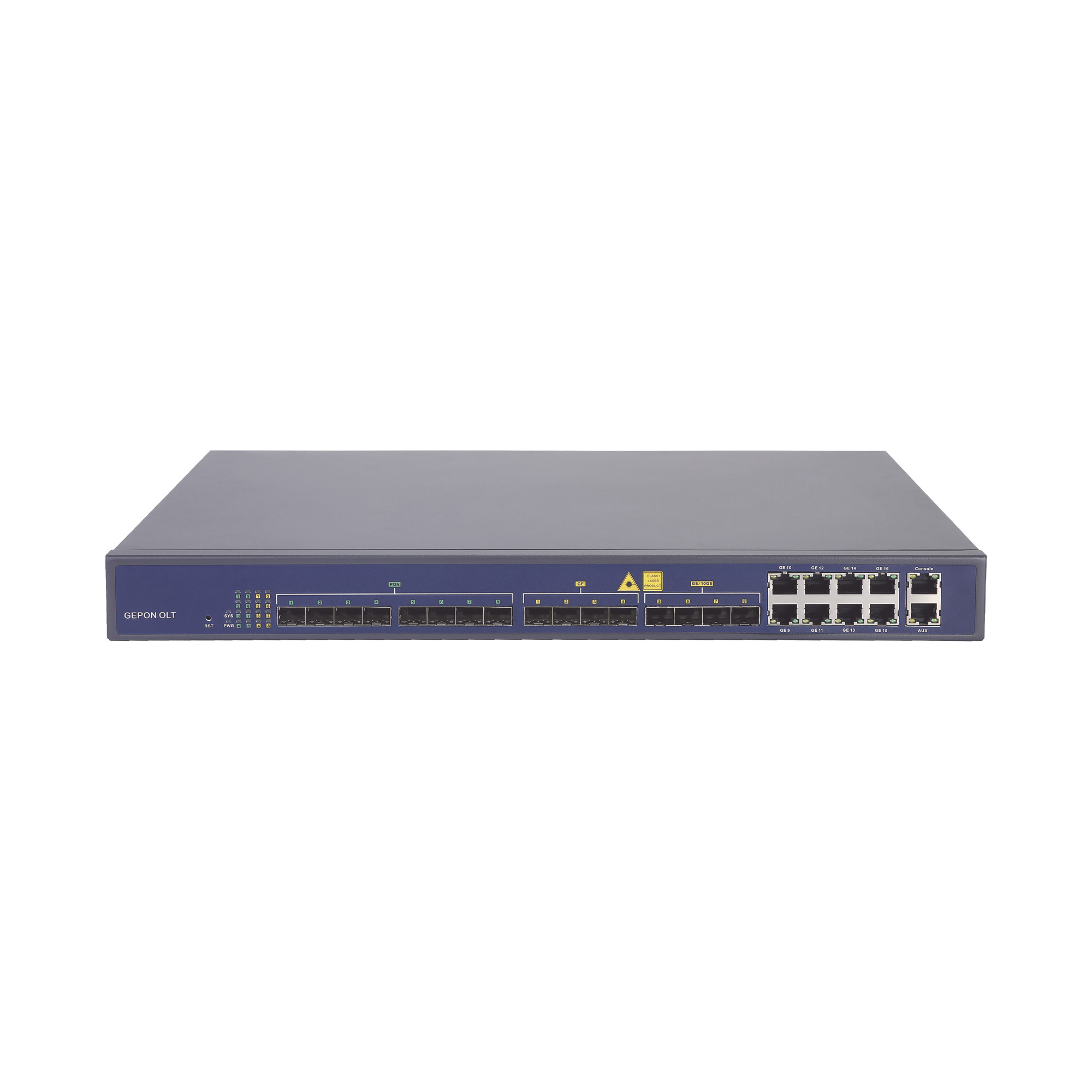 OLT de 8 puertos EPON con 16 puertos Uplink (8 puertos Gigabit Ethernet + 4 puertos SFP + 4 puertos SFP+), hasta 512 ONUs