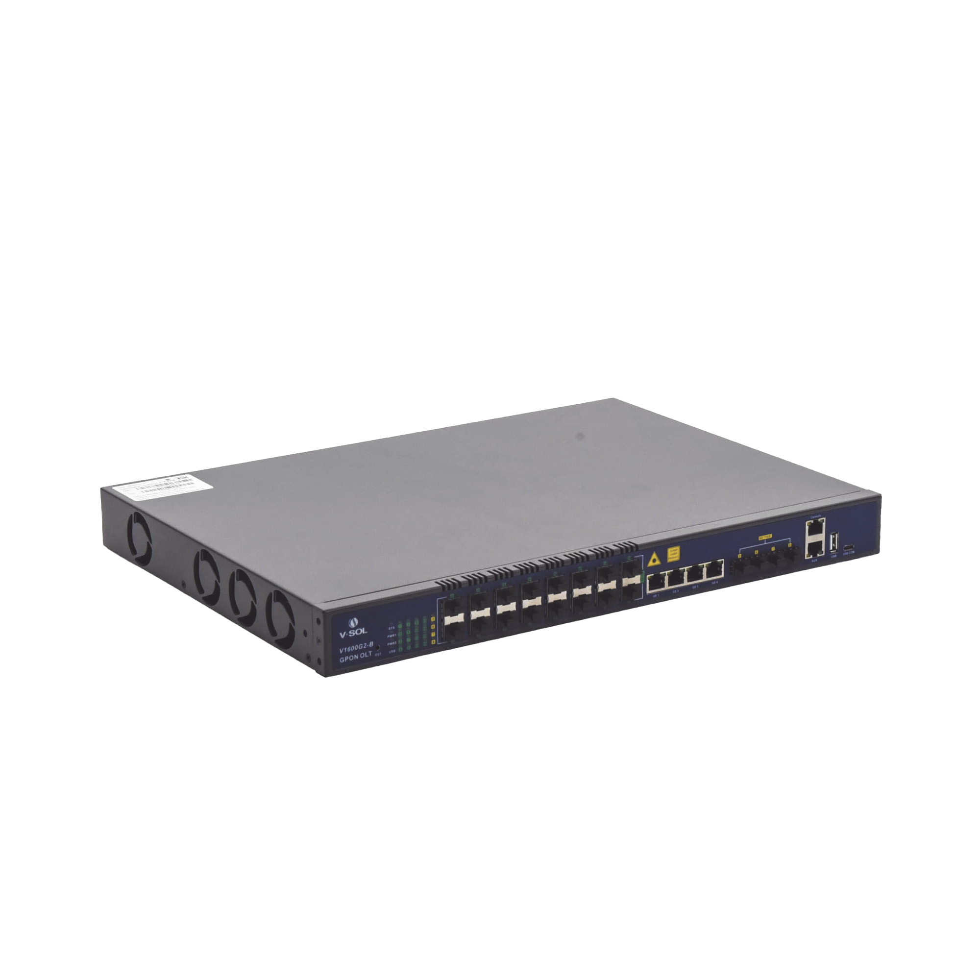 OLT de 16 puertos GPON con 8 puertos Uplink (4 puertos Gigabit Ethernet + 4 puertos SFP / puertos SFP+) hasta 2,048 ONUs
