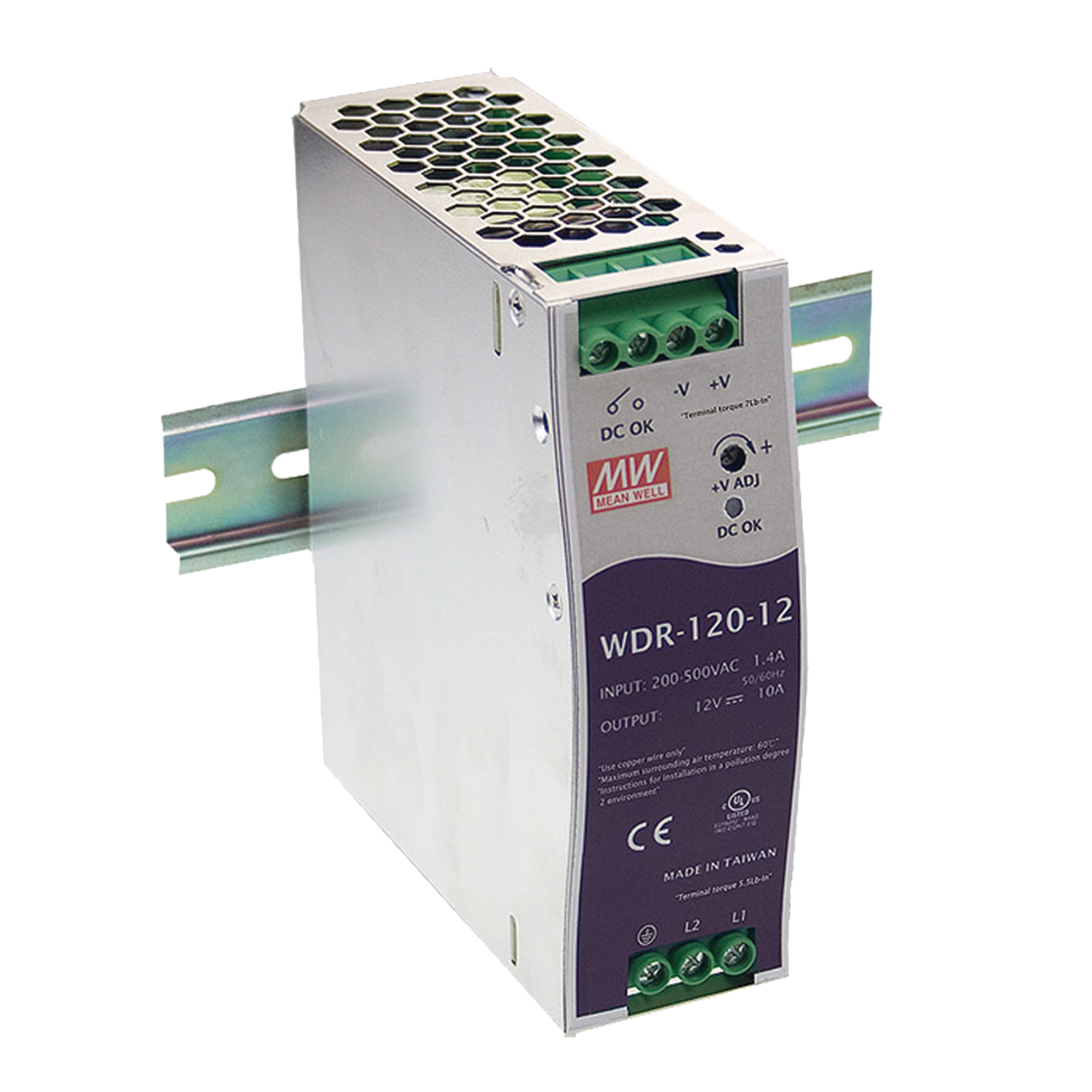 Fuente de Poder Industrial de 120W, salida 24 Vcc, para montaje en Riel Din
