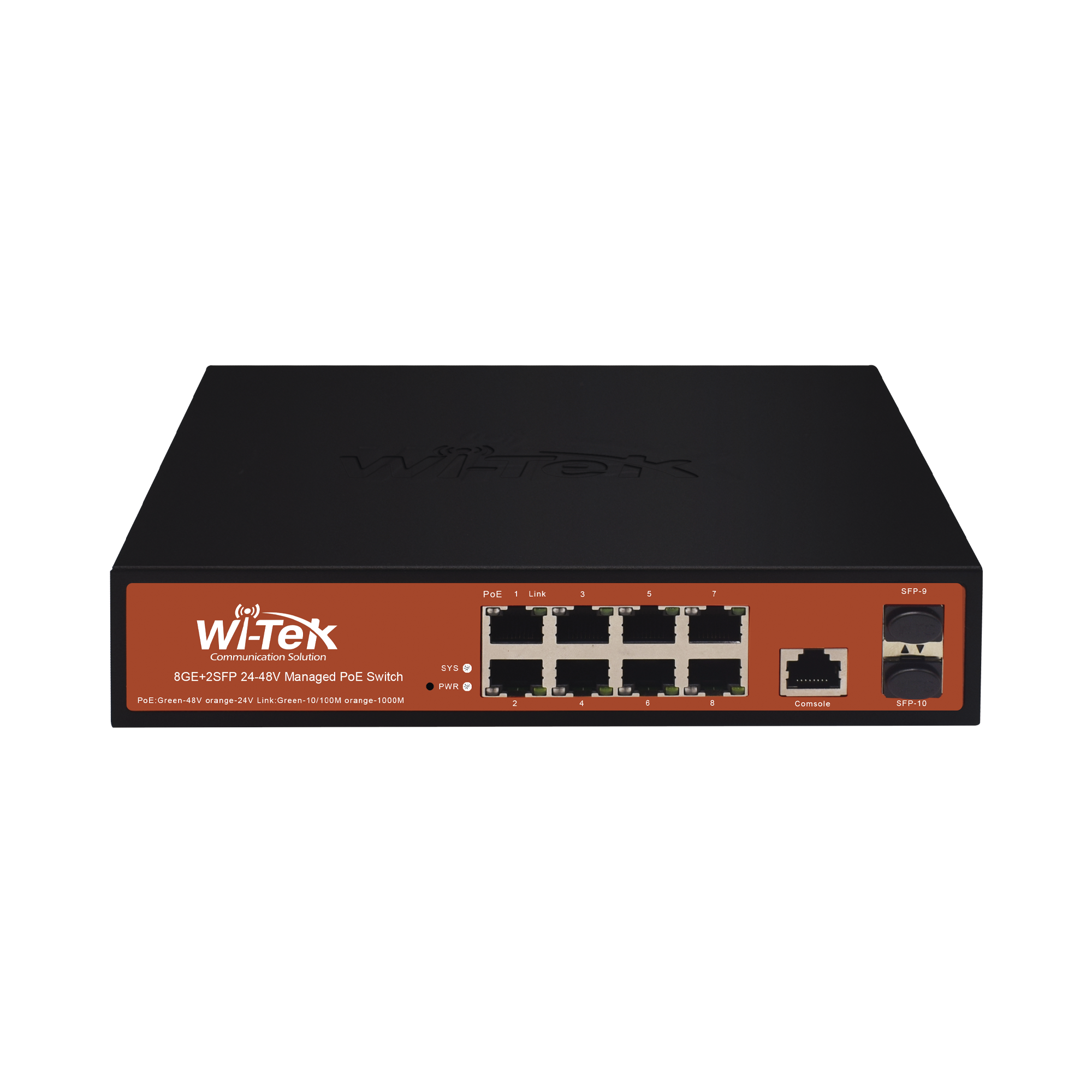 Switch Administrable de 8 puertos Gigabit Ethernet con PoE 802.3 af/at y 24V Pasivo + 2 SFP Gigabit, 150 W