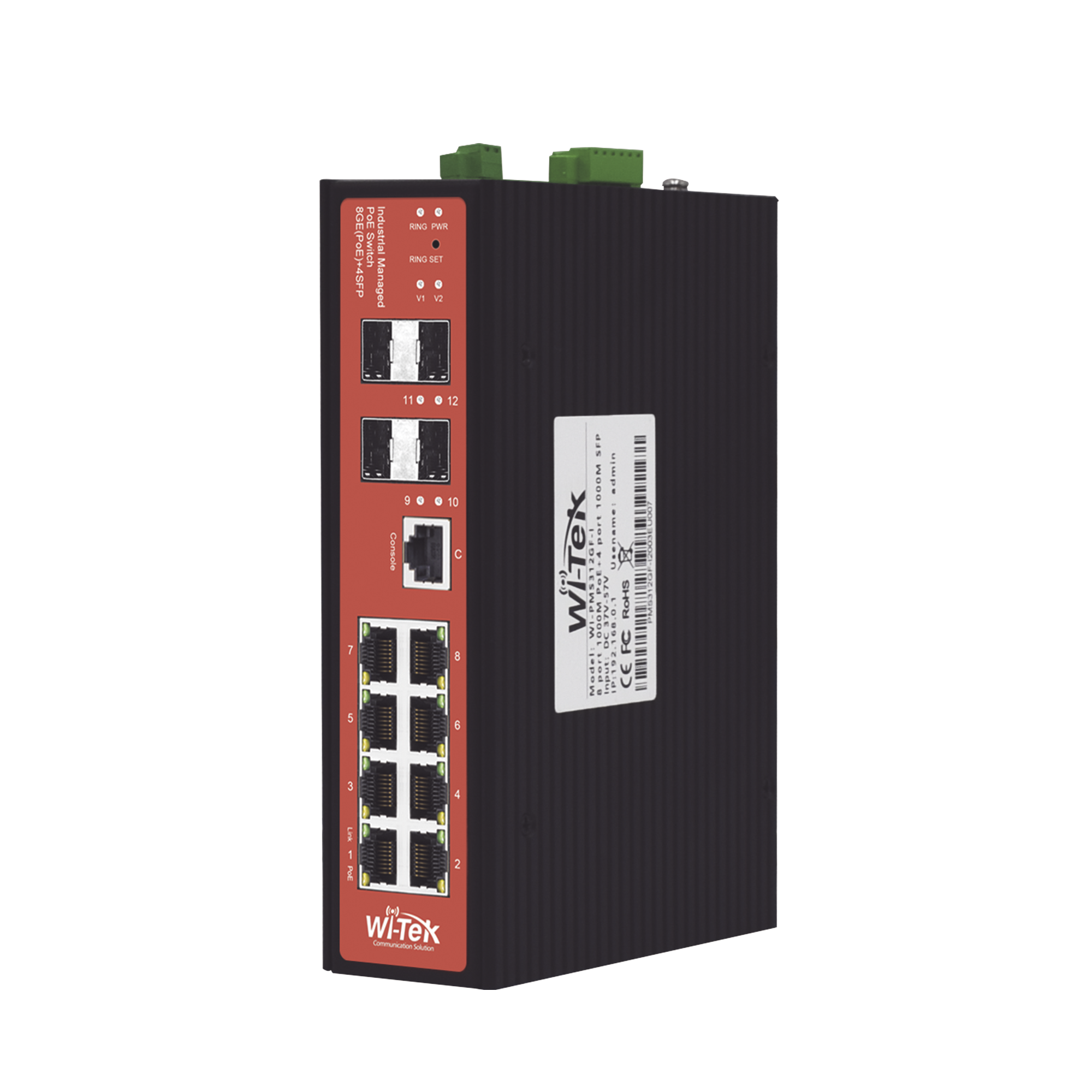 Switch Industrial 8 puertos / Administrable PoE / Puerto 1-2 PoE 24V/48V /  Puertos 3-8 puertos 802.3 af/at/bt / Presupuesto máx 240 W