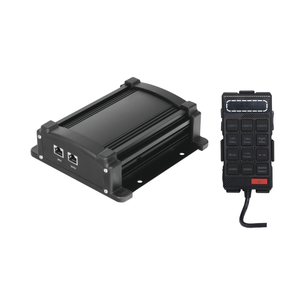 Sirena Vehicular de 100W de Potencia Con Controlador Unimando, Micrófono, Control de Tonos y Patrones de destello de Barras de Luces Serie X67 / X75
